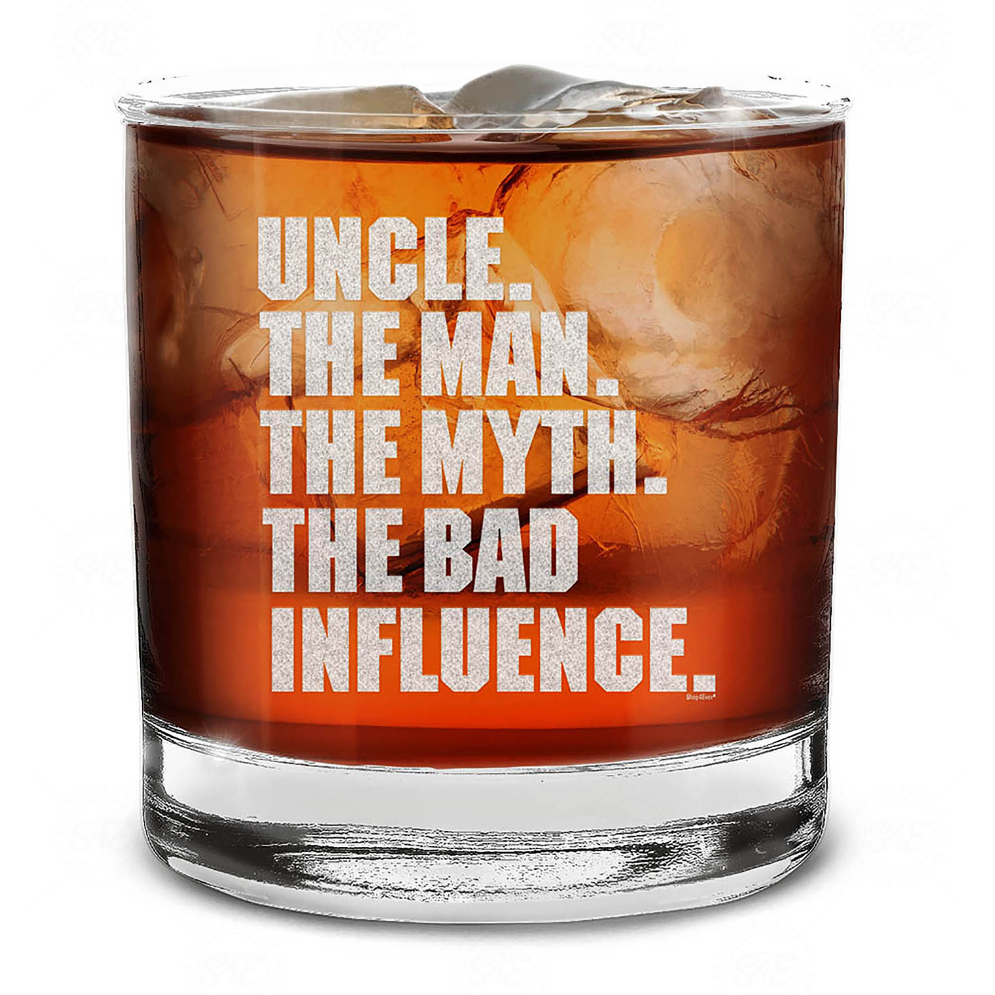 Uncle. The Man. The Myth. The Bad Influence. Engraved Whiskey Glass Uncle Birthday Gift