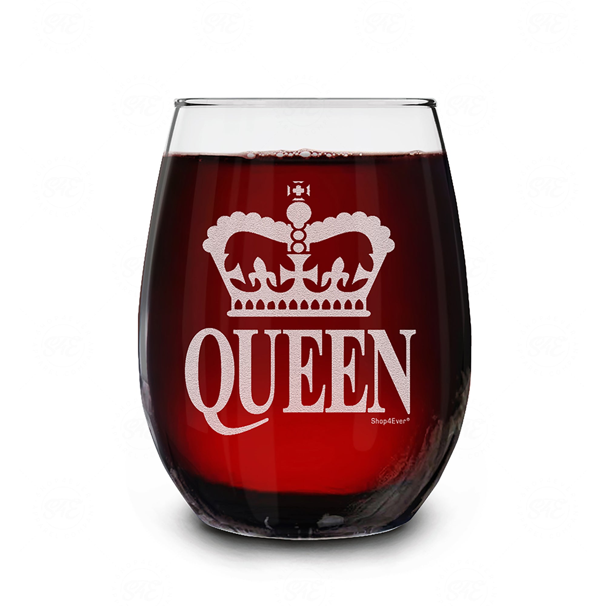 Crown Queen Laser Engraved Stemless Wine Glass