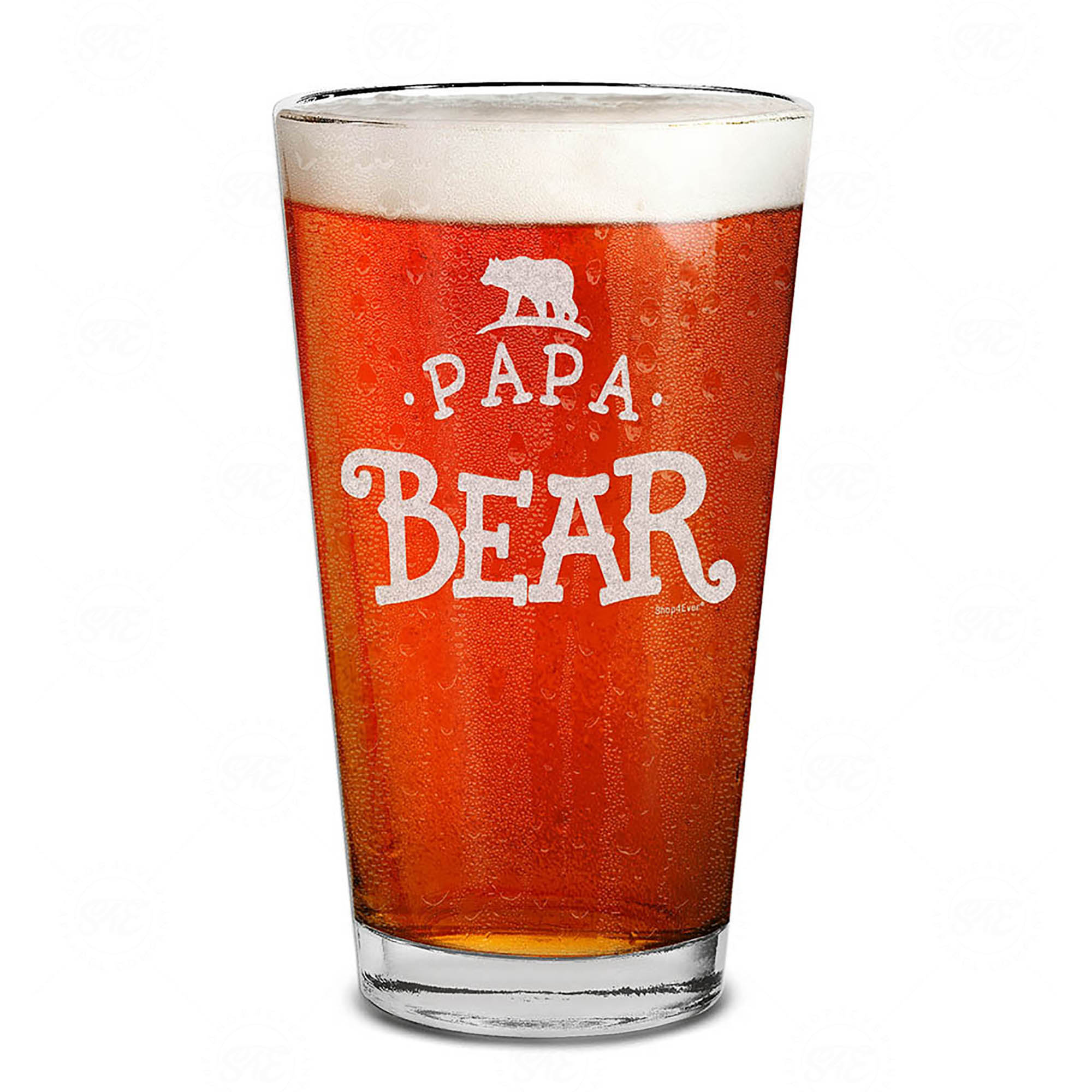 Papa Bear Laser Engraved Beer Pint Glass