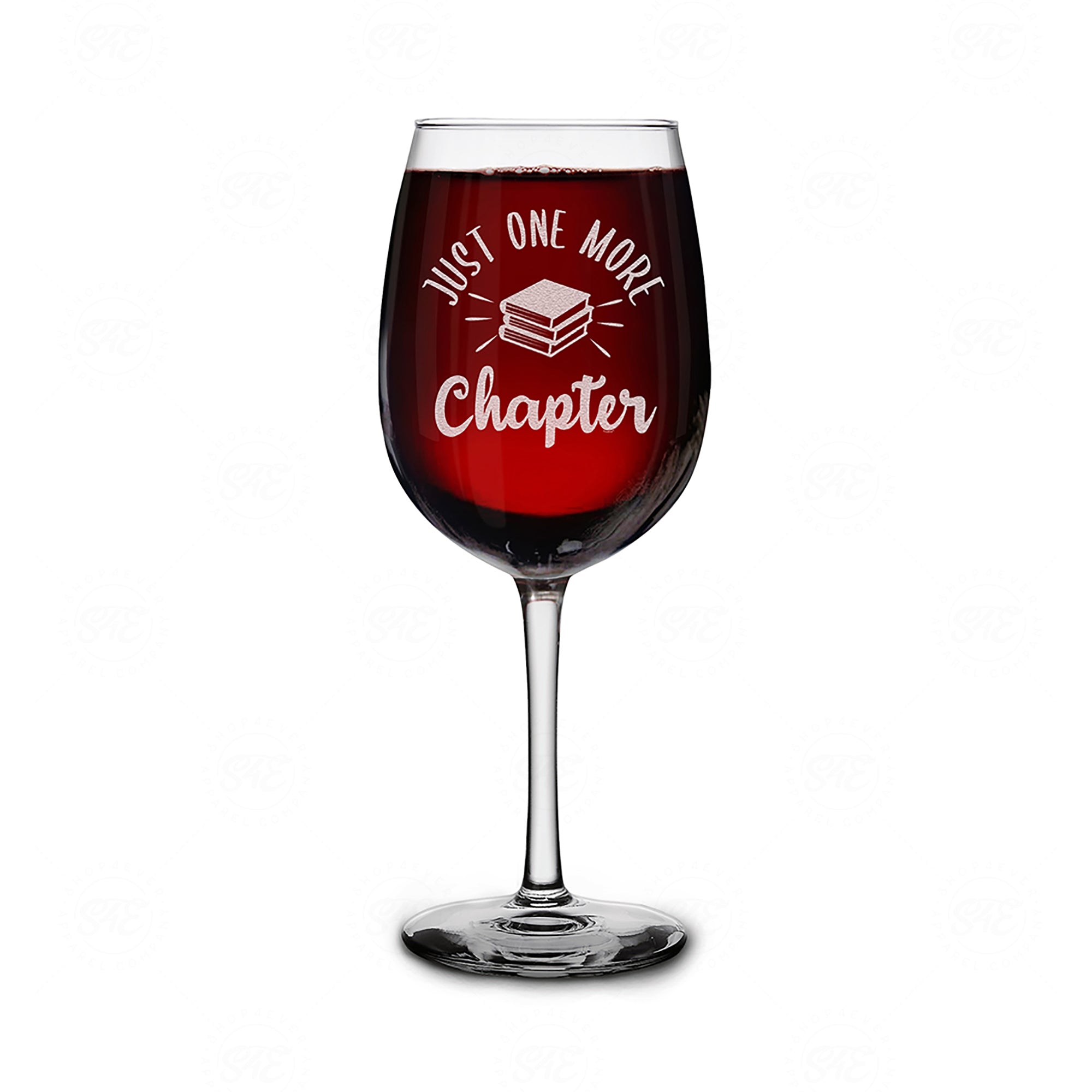 Funny Reading Wine Glass Just One More Chapter Engraved Stemmed Wine Glass Gift for Book Worm Reader Teacher Librarian (16 oz.)