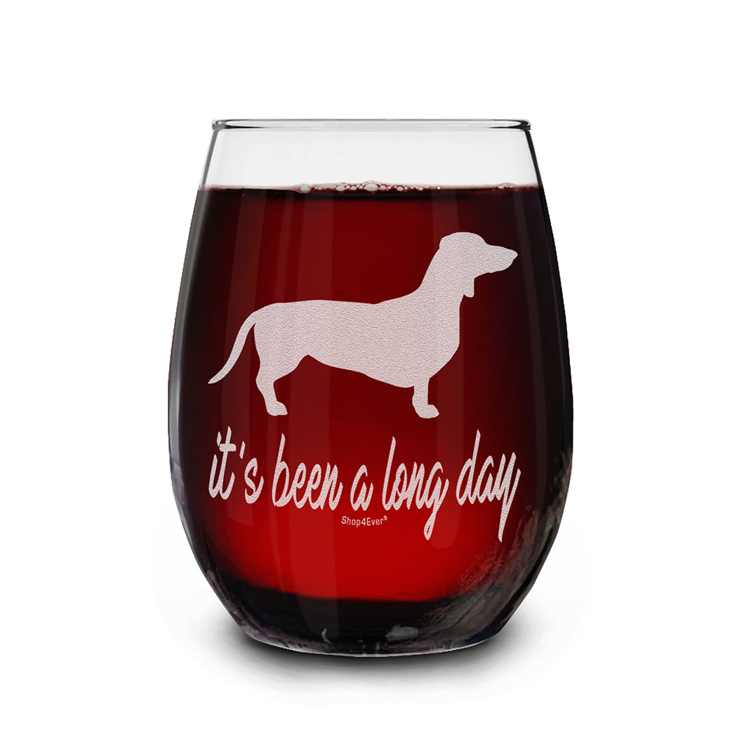 It's Been A Long Day Laser Engraved Stemless Wine Glass Dachshund Mom Glass