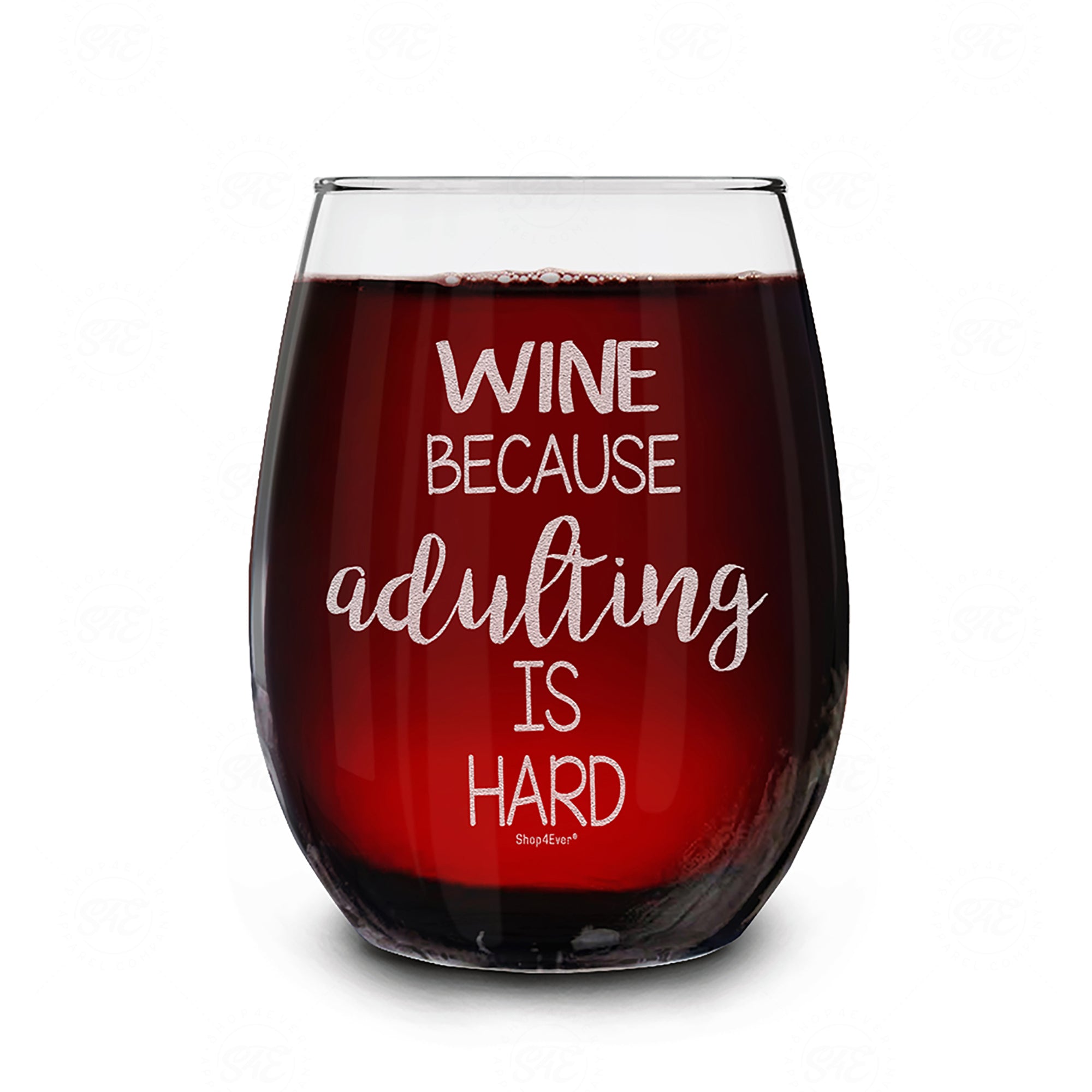Funny Wine Glass Wine Because Adulting is Hard Laser Engraved Stemless Wine Glass