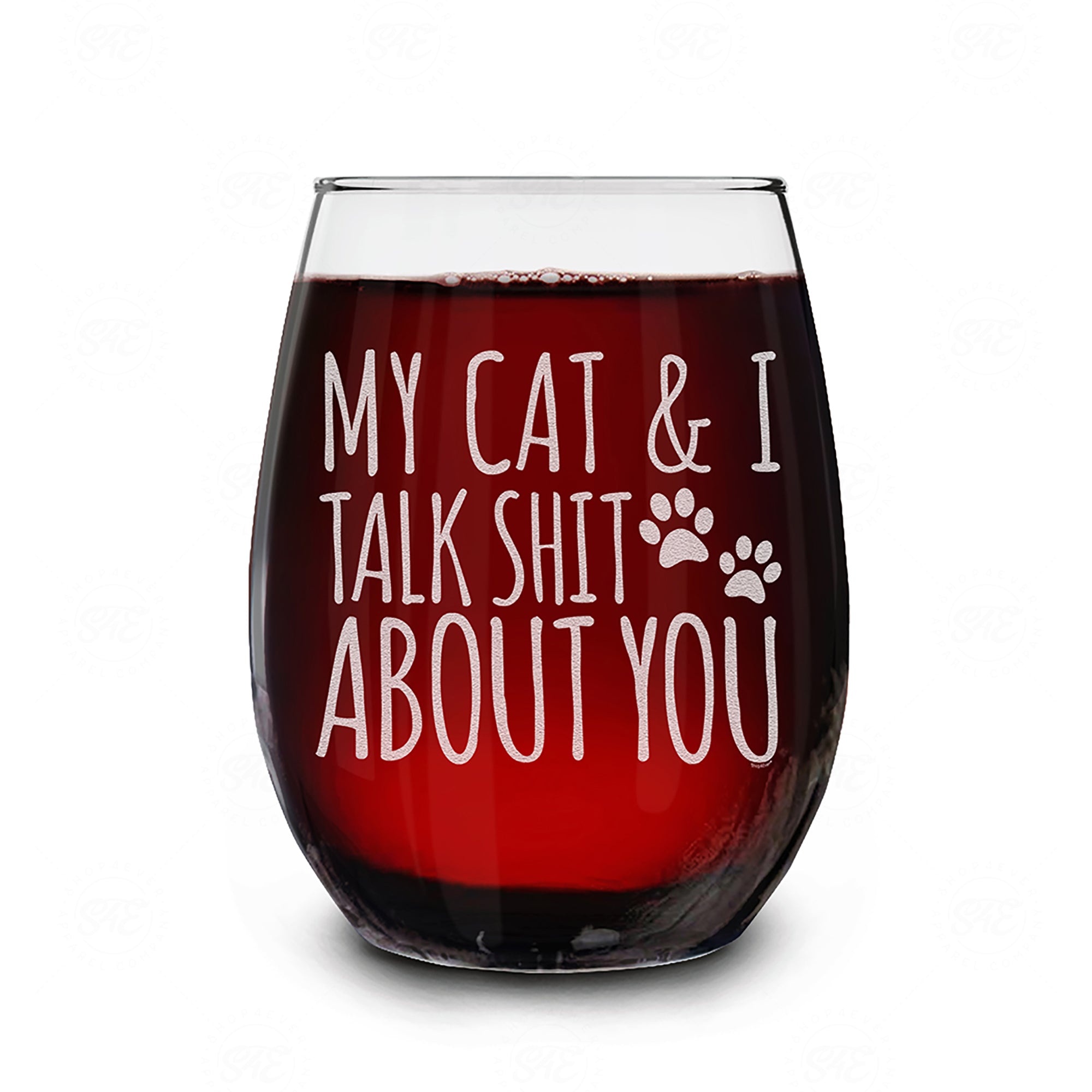My Cat & I Talk About You Engraved Stemless Wine Glass Funny Cat Mom Gift