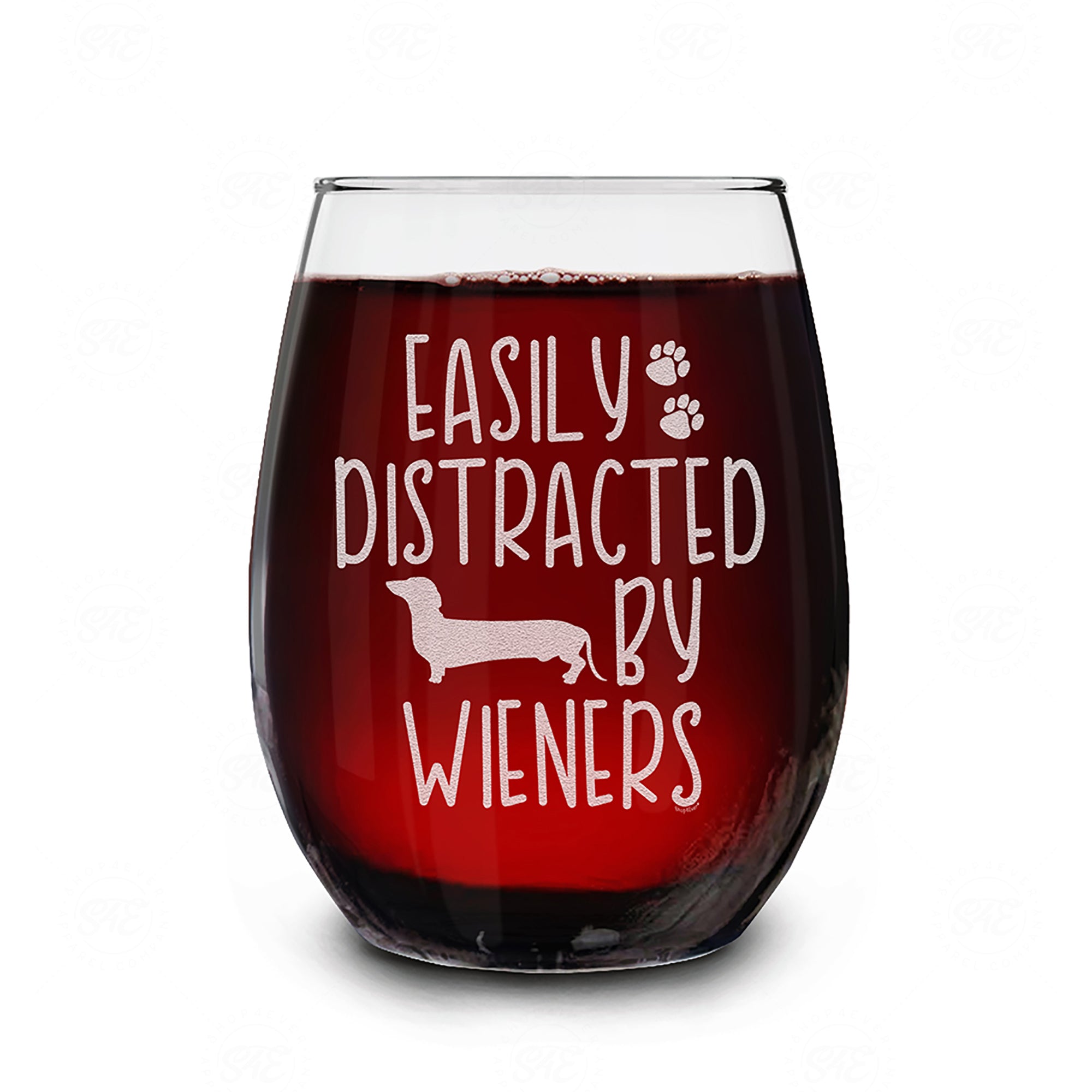 Easily Distracted By Engraved Stemless Wine Glass Funny Dachshund Weiner Dog Mom Gift