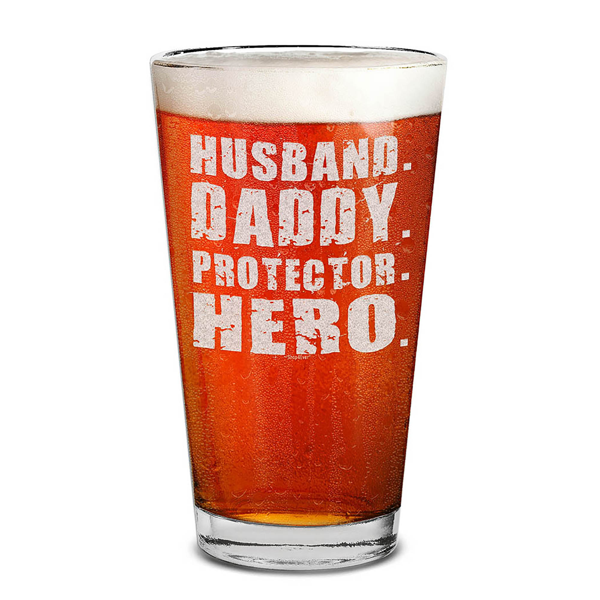 Husband Daddy Protector Hero Engraved Beer Pint Glass Gift for Husband Glass