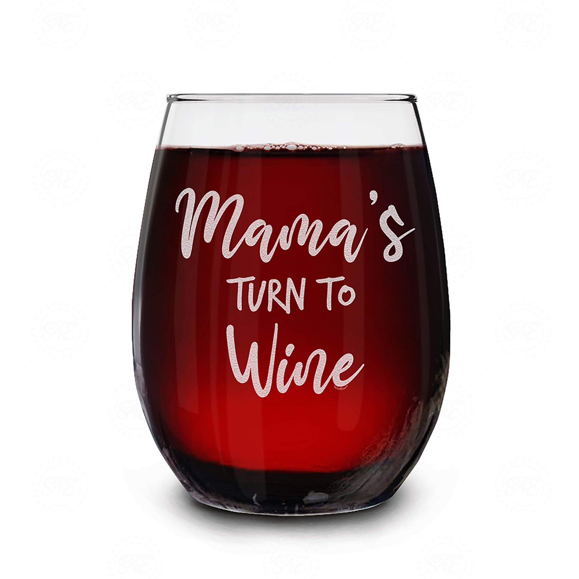 Mama's Turn To Wine Engraved Stemless Wine Glass Funny New Mom Wine Glass