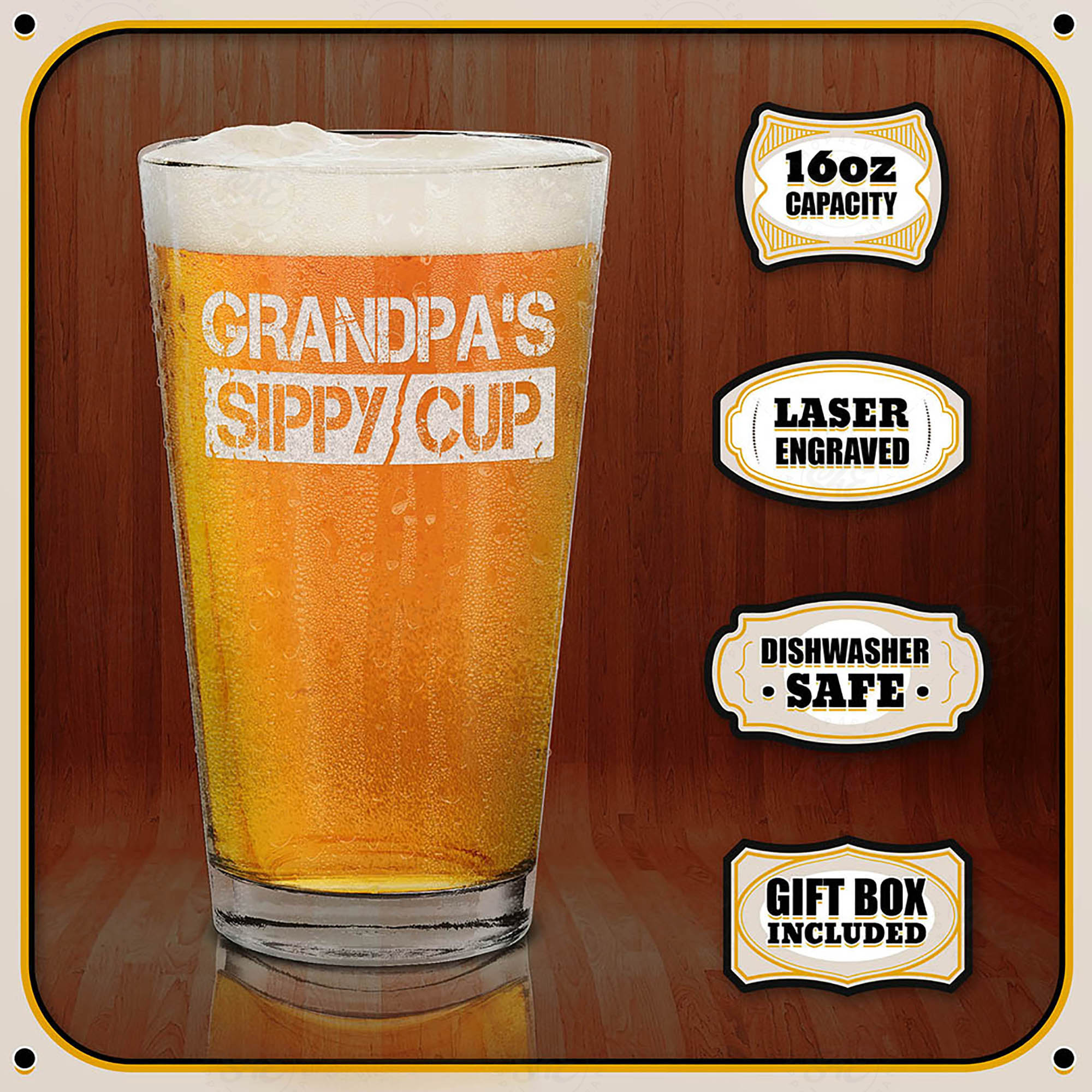 Grandpa's Sippy Cup Laser Engraved Beer Pint Glass Gift for New Grandpa To Be Promoted To Grandpa