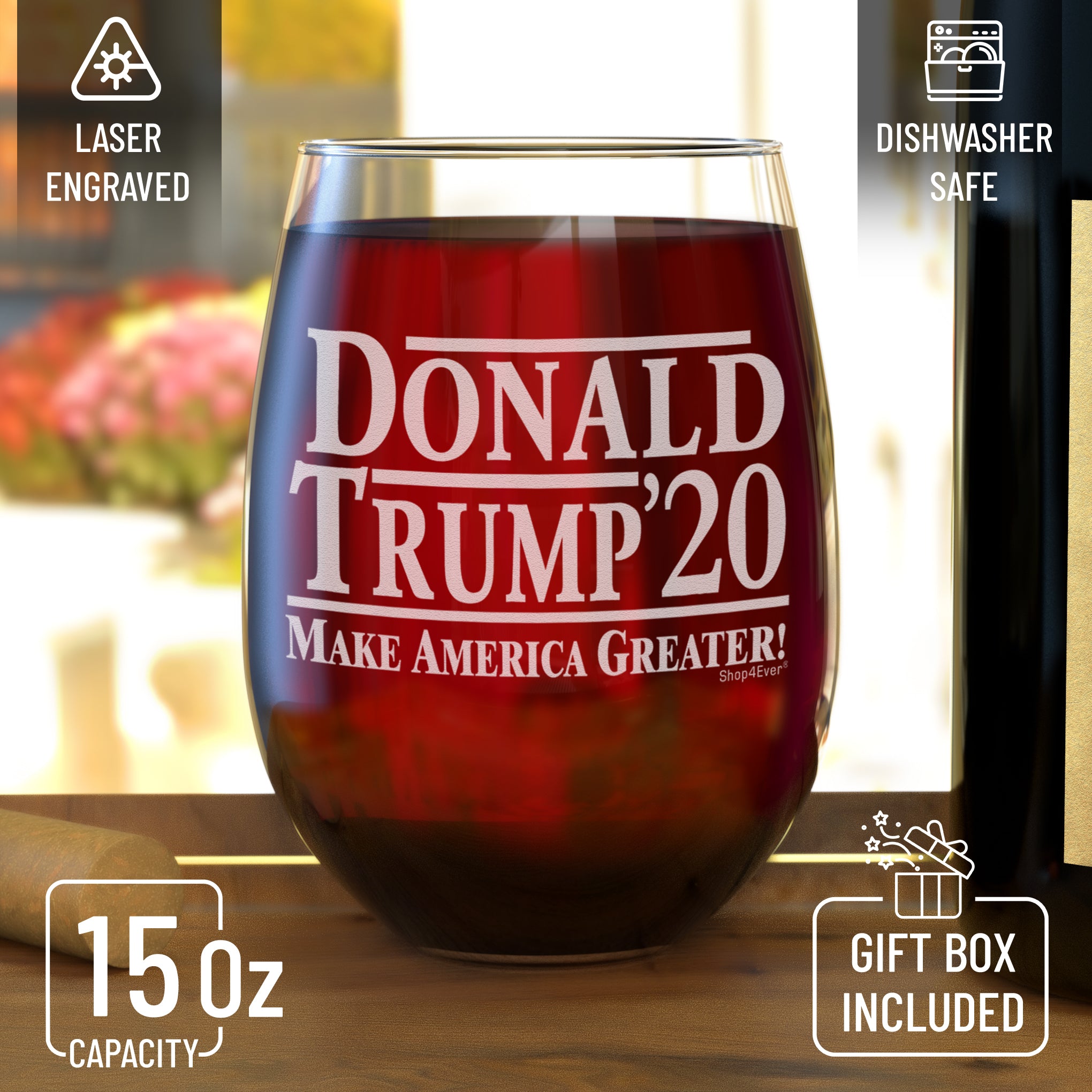 Donald Trump 2020 Make America Greater Laser Engraved Stemless Wine Glass