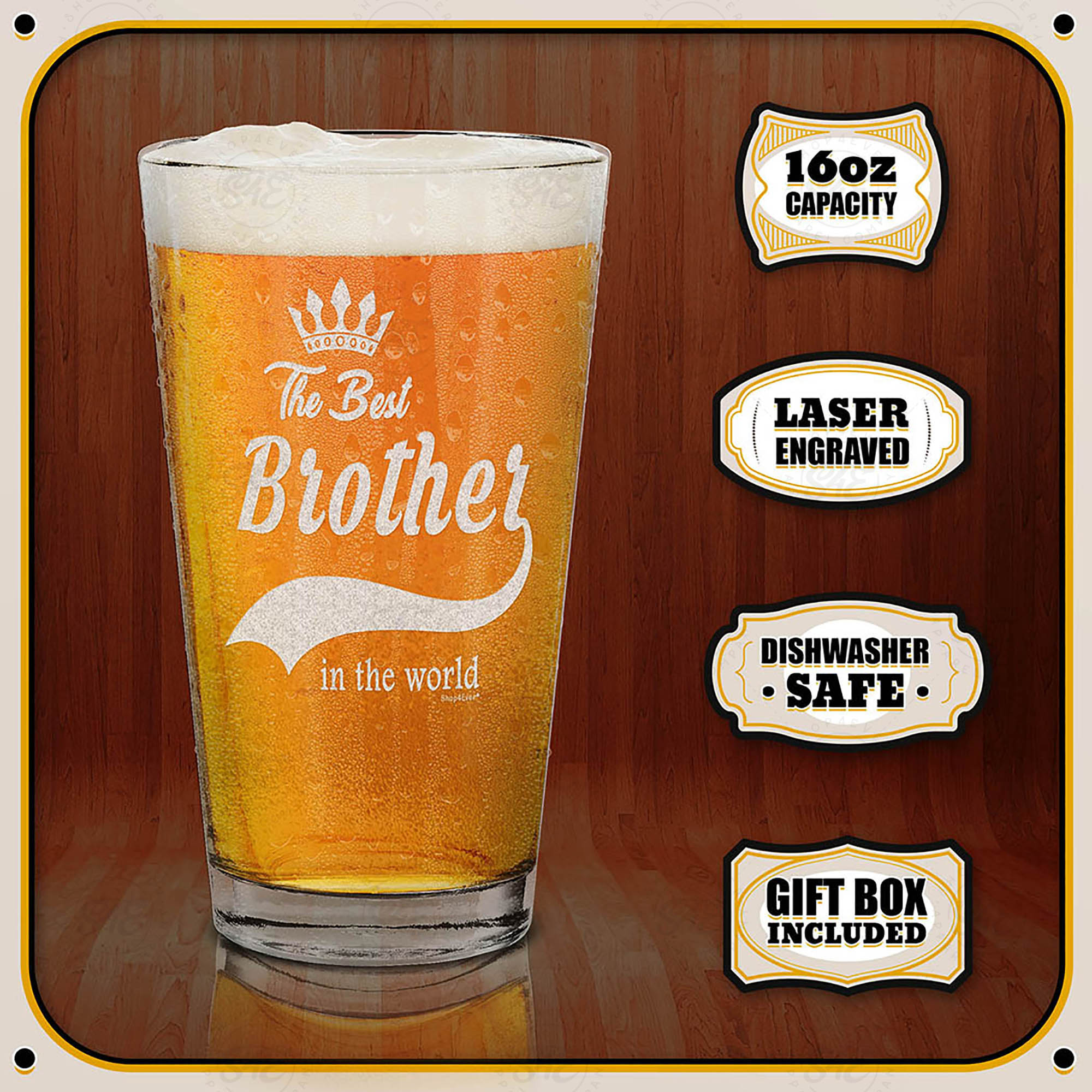 The Best Brother In The World Laser Engraved Beer Pint Glass Brother Gift from Sister Brother