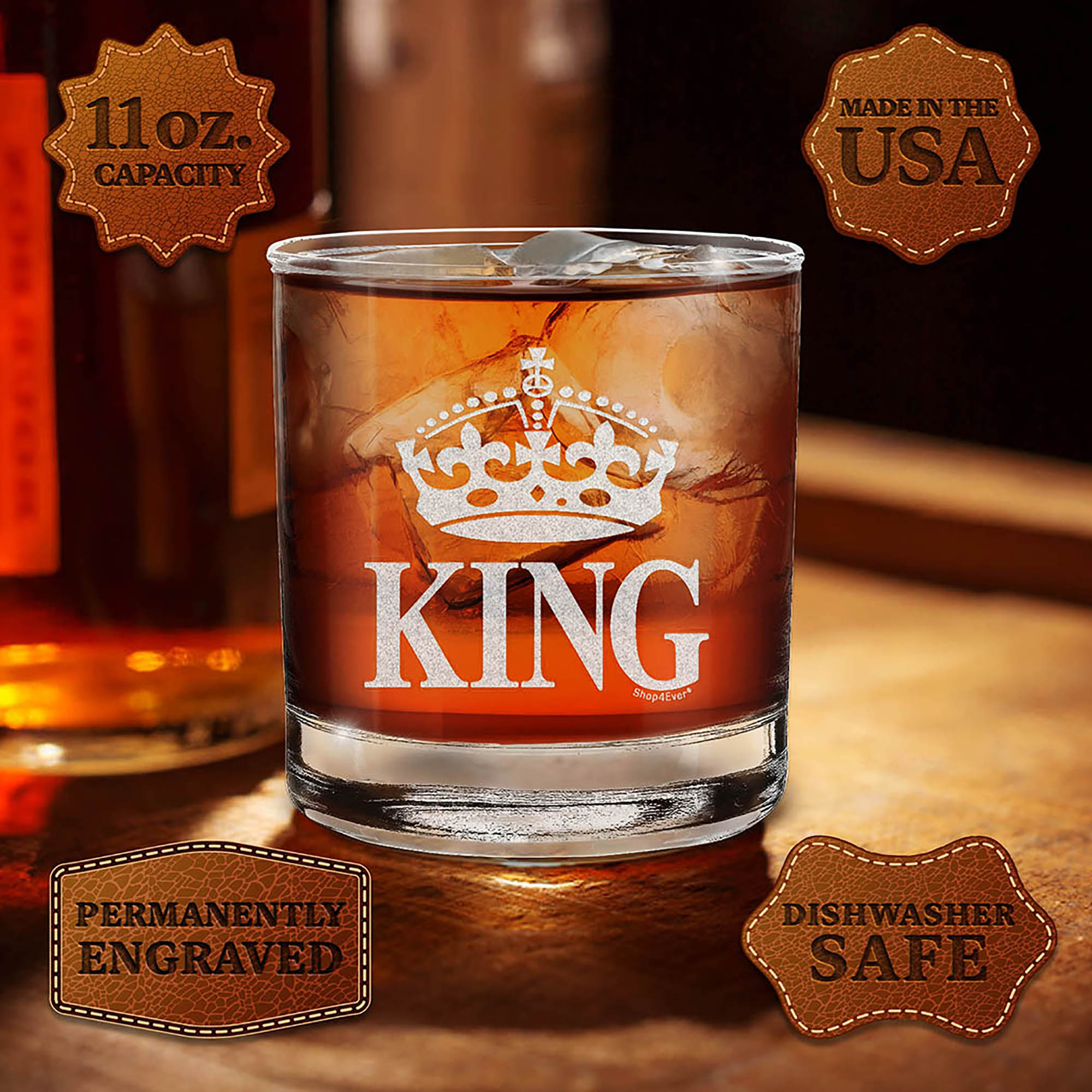 Crown King Engraved Whiskey Glass For Husband Boyfriend Dad