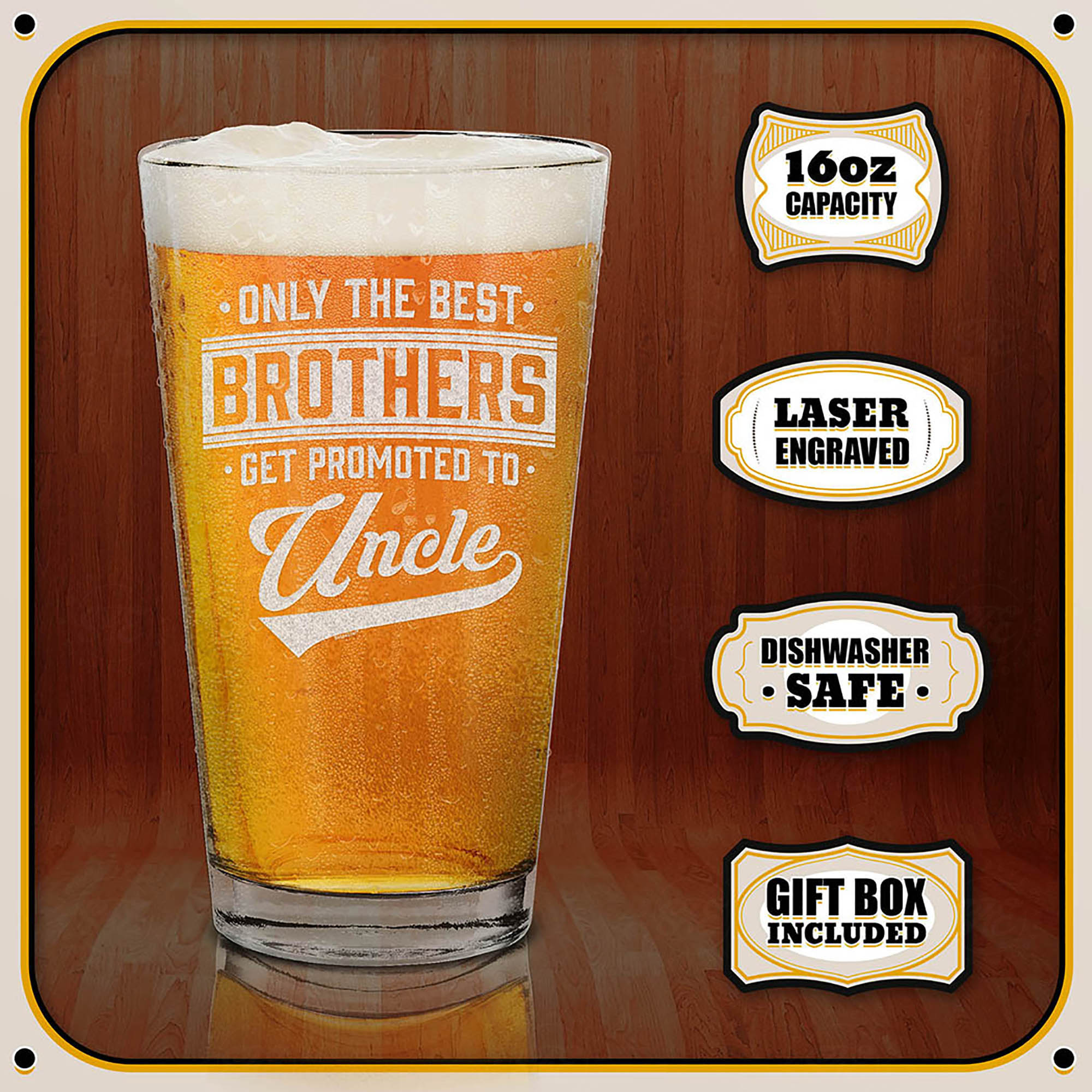 Only The Best Brothers Get Promoted To Uncle Laser Engraved Beer Pint Glass Pregnancy Announcement