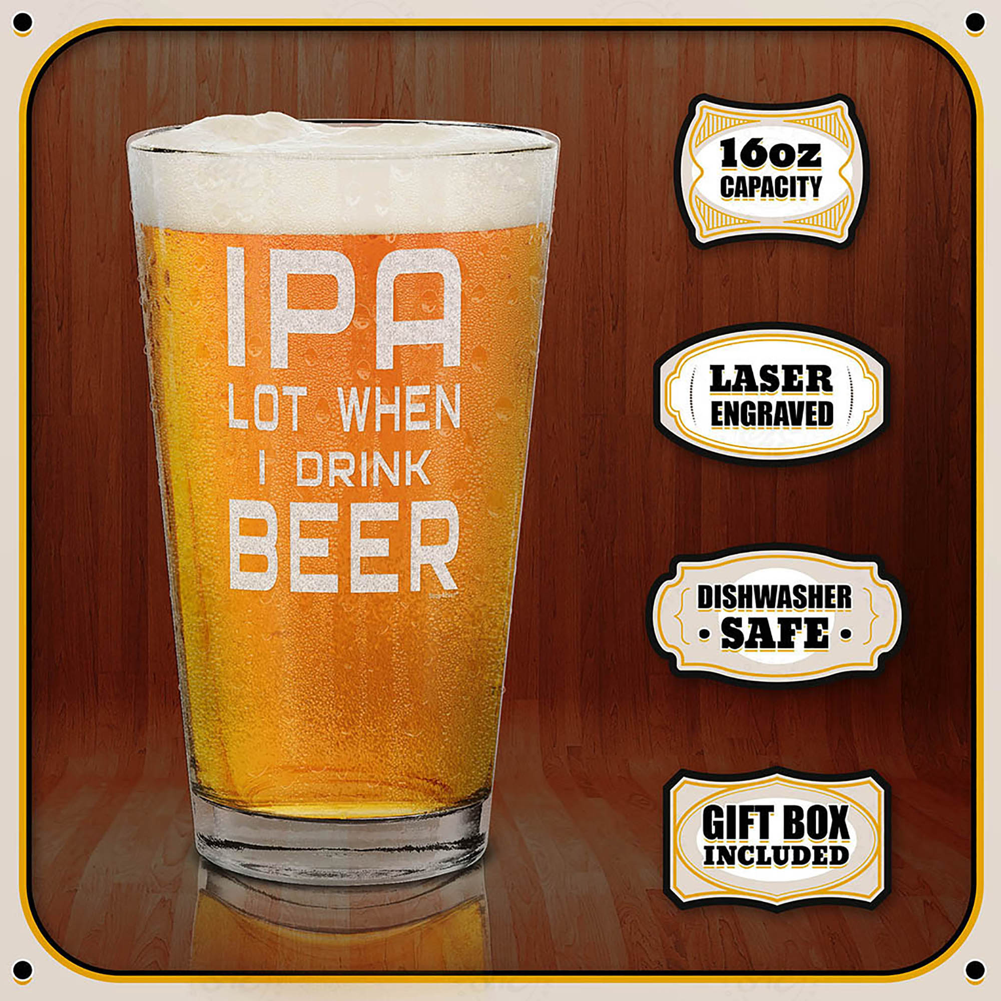 PA Lot When I Drink Beer Laser Engraved Beer Pint Glass Funny Beer Glass for Men Husband Dad Boyfriend Uncle Brother Coworker