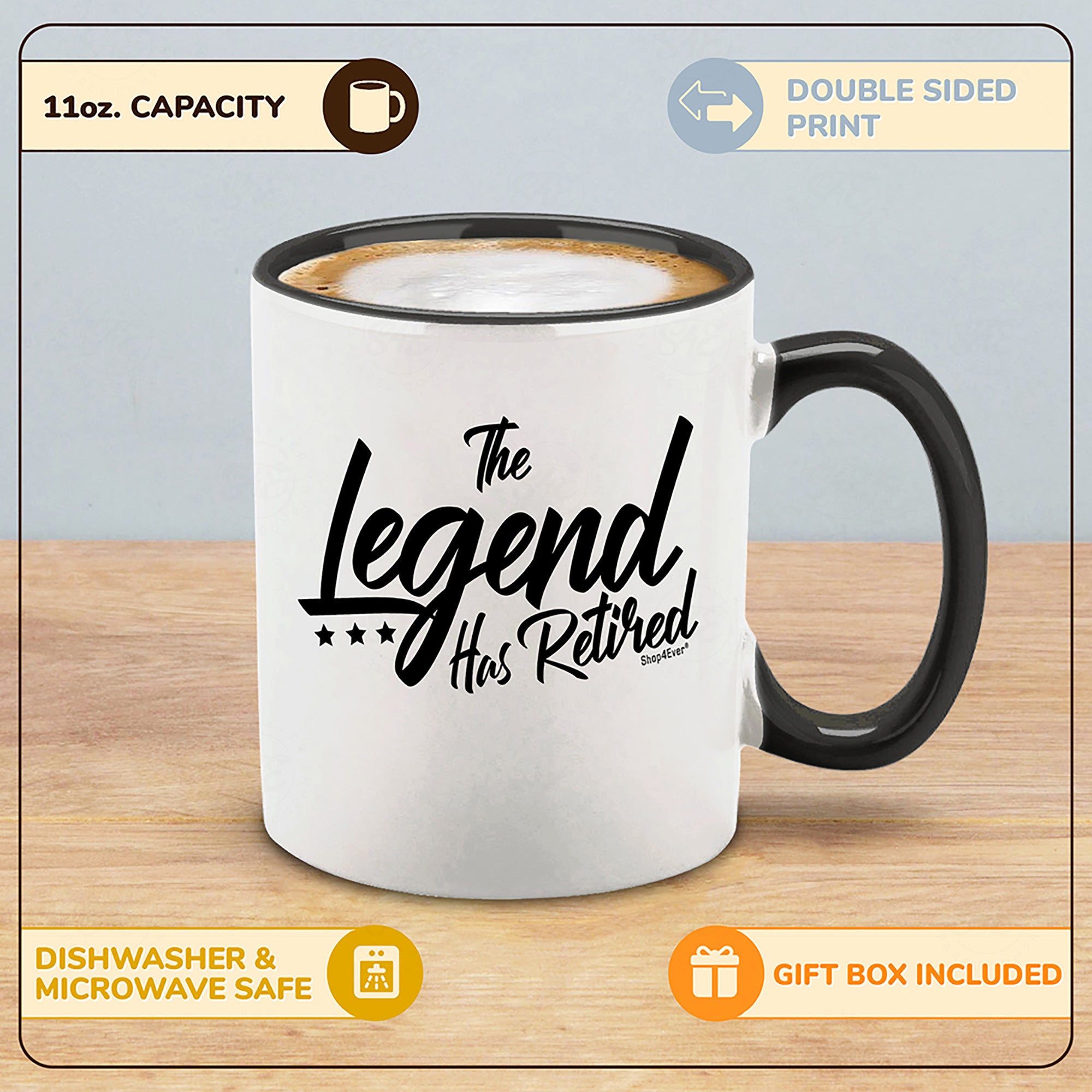 The Legend Has Retired Black Handle Ceramic Coffee Mug Tea Cup Funny Retirement Mug for Men Dad Grandpa Coworker