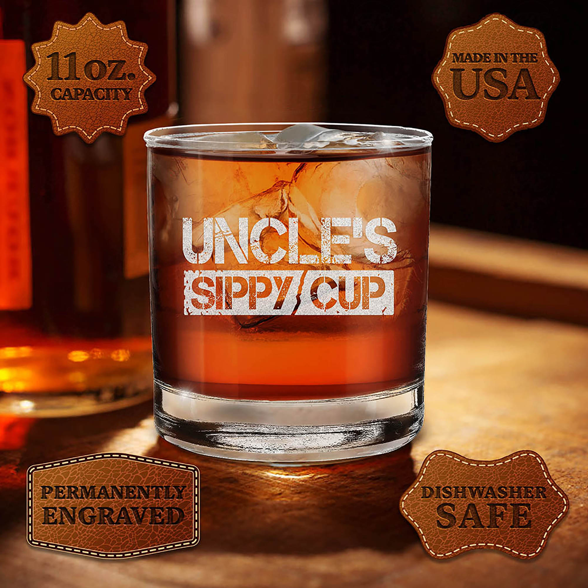 Uncle's Sippy Cup Engraved Whiskey Glass Promoted To Uncle New Uncle