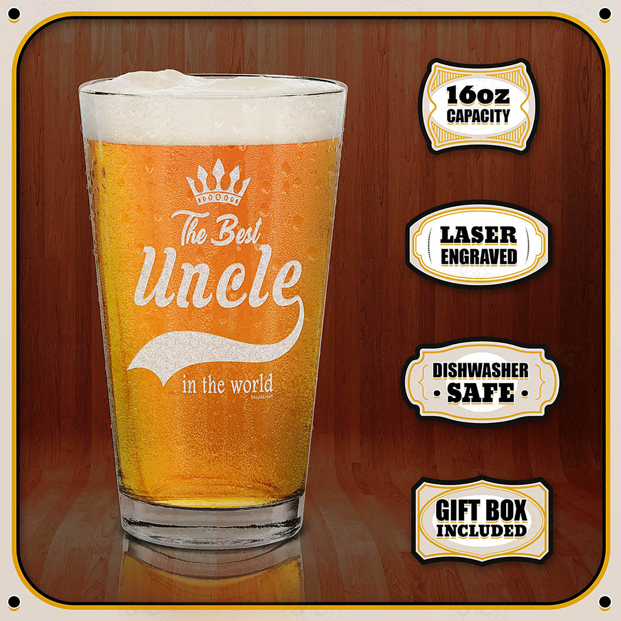 The Best Uncle In The World Laser Engraved Beer Pint Glass Promoted to Uncle