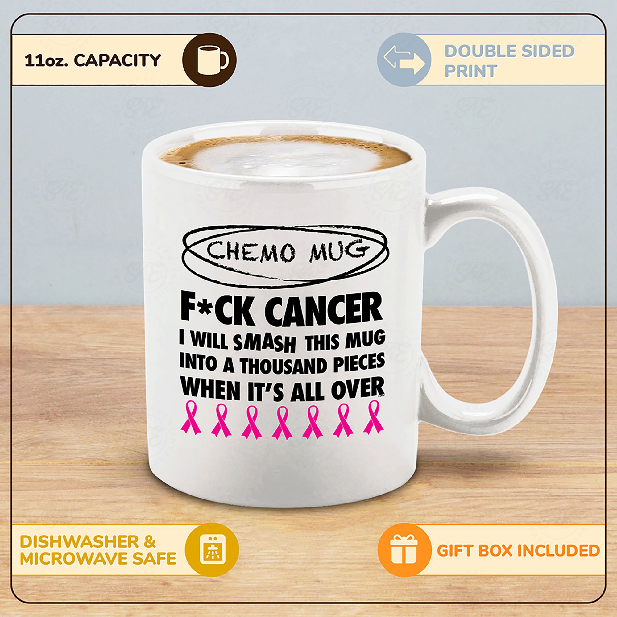 Chemo Mug I Will Smash This Mug Into a Thousand Pieces When It's All Over Ceramic Coffee Mug (White, 11 oz.)