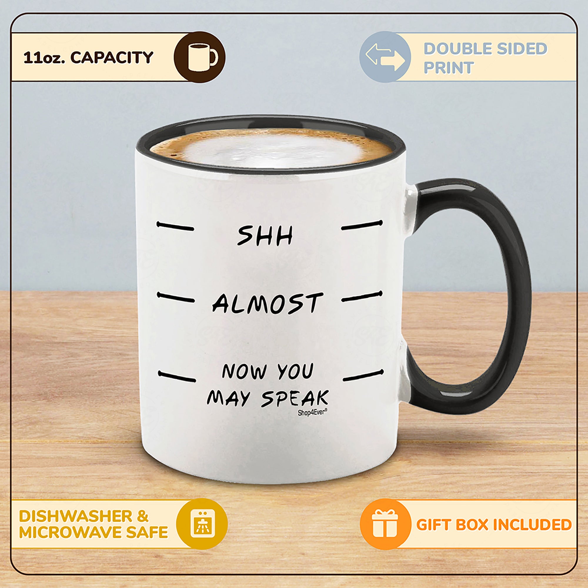 Shh Almost Now You May Speak Black Handle Ceramic Coffee Mug Tea Cup