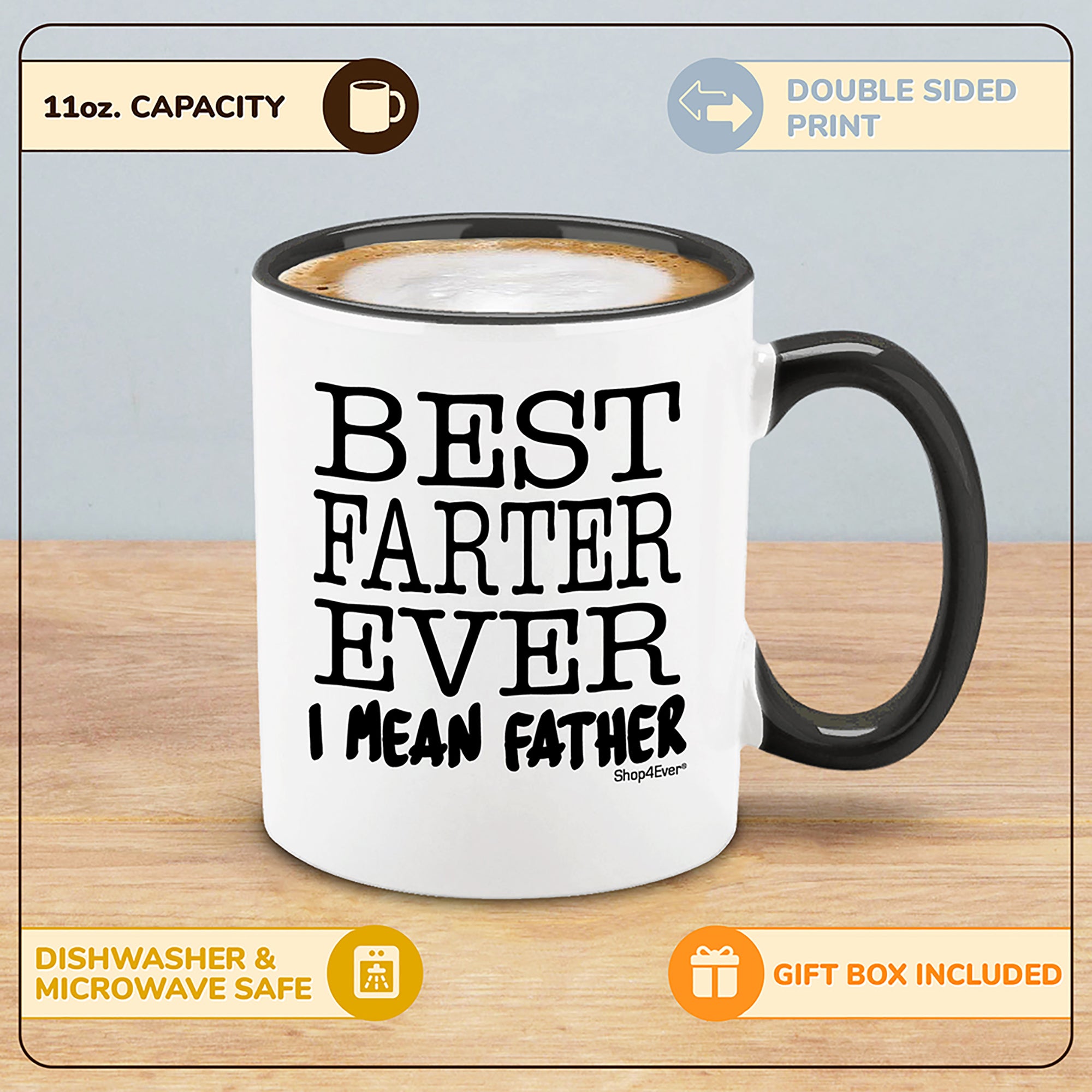 Best Farter Ever. I Mean Father Black Handle Ceramic Coffee Mug Tea Cup