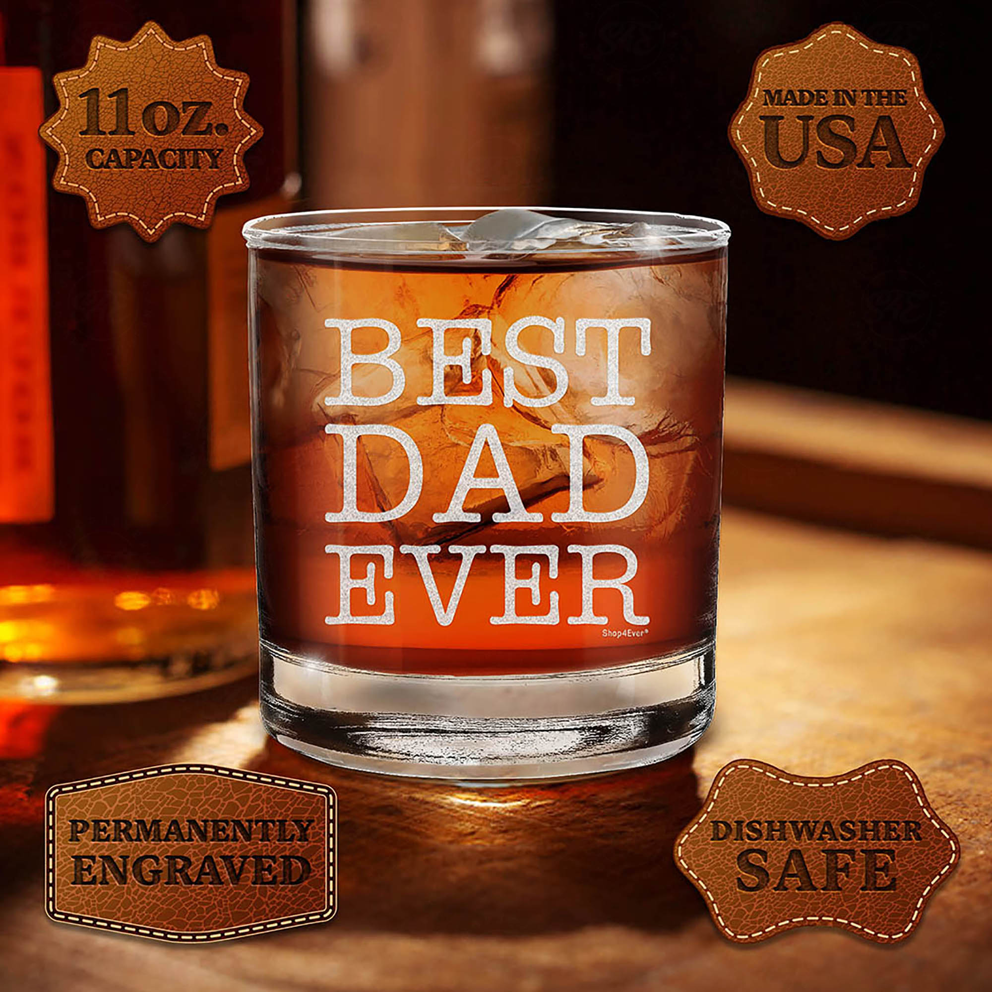 Best Dad Ever Engraved Whiskey Glass Father's Day Gift for Dad