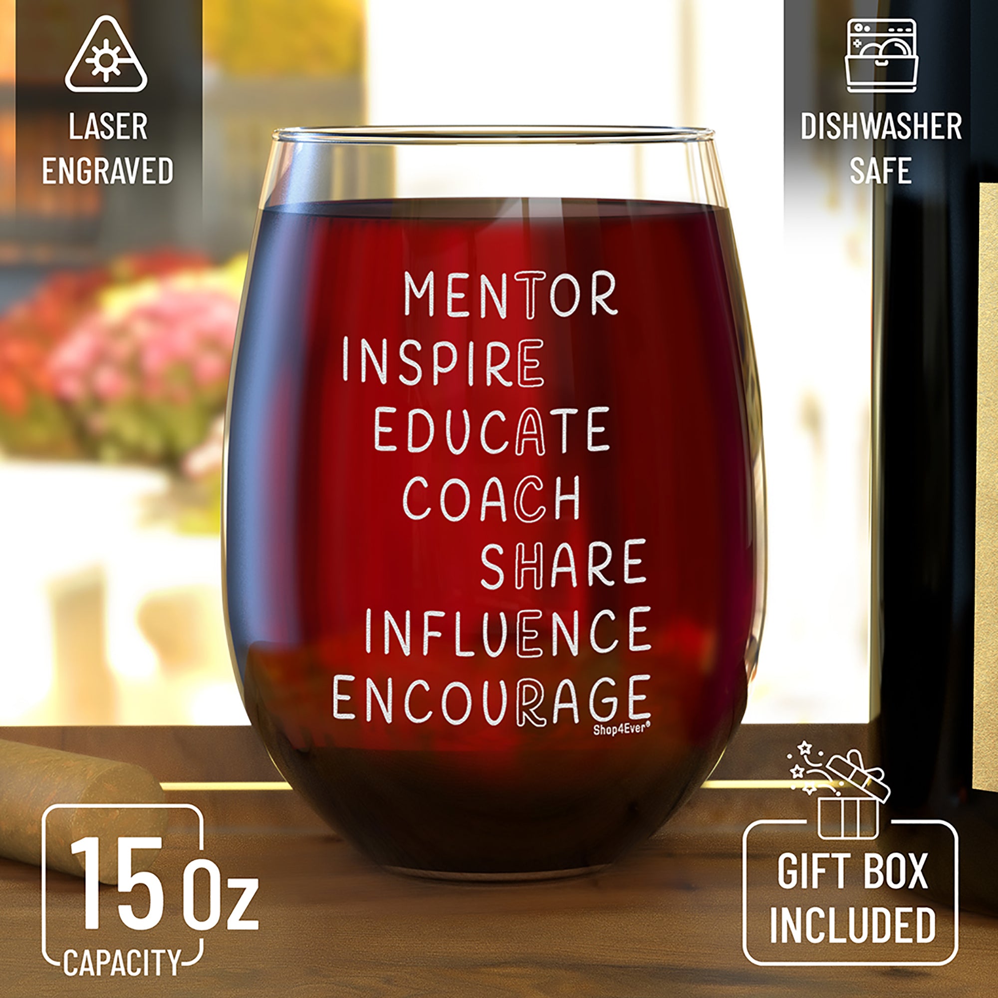 Inspirational Teacher Laser Engraved Stemless Wine Glass Gift for Teacher