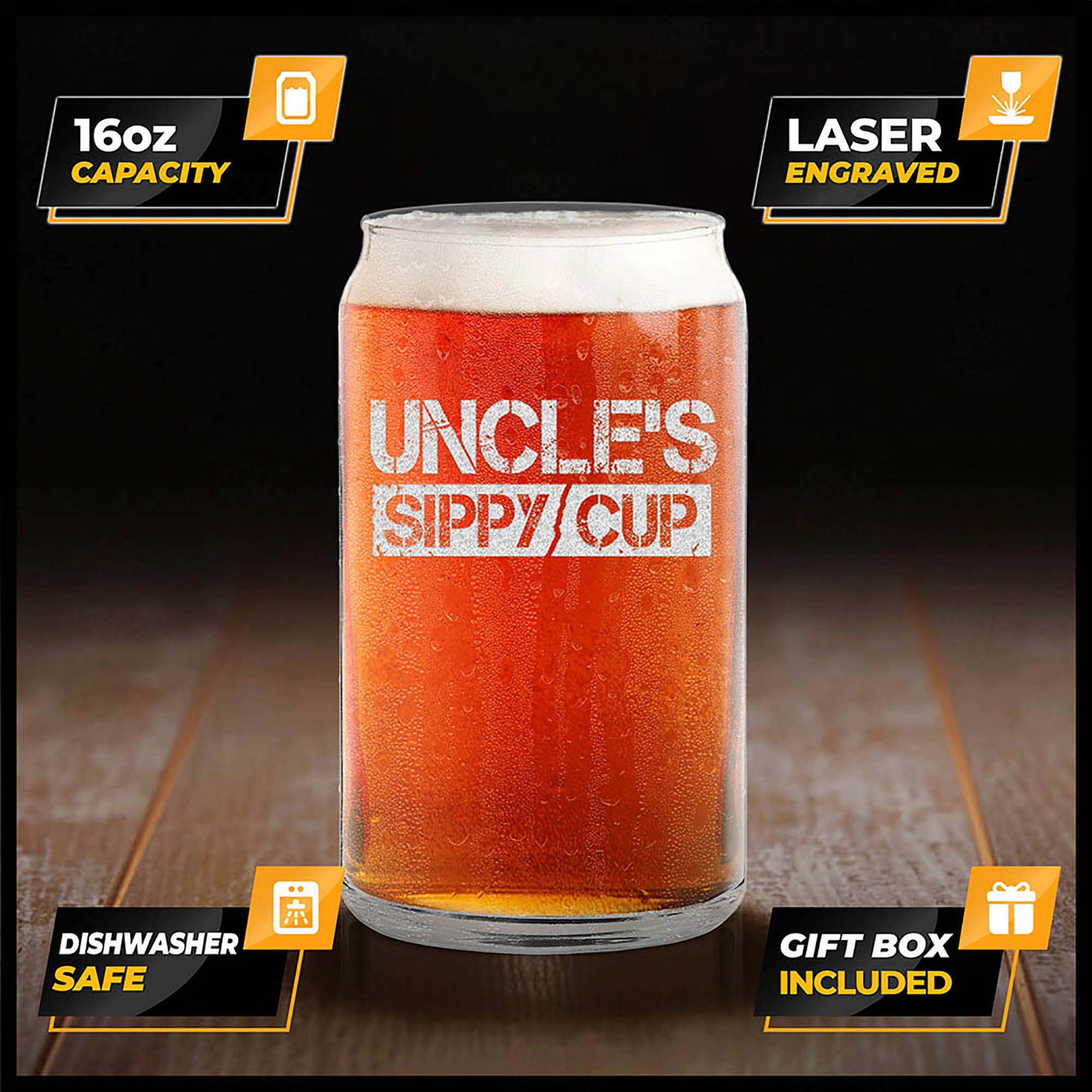 Uncle's Sippy Cup Engraved Beer Can Glass Funny New Uncle Gift Promoted To Uncle