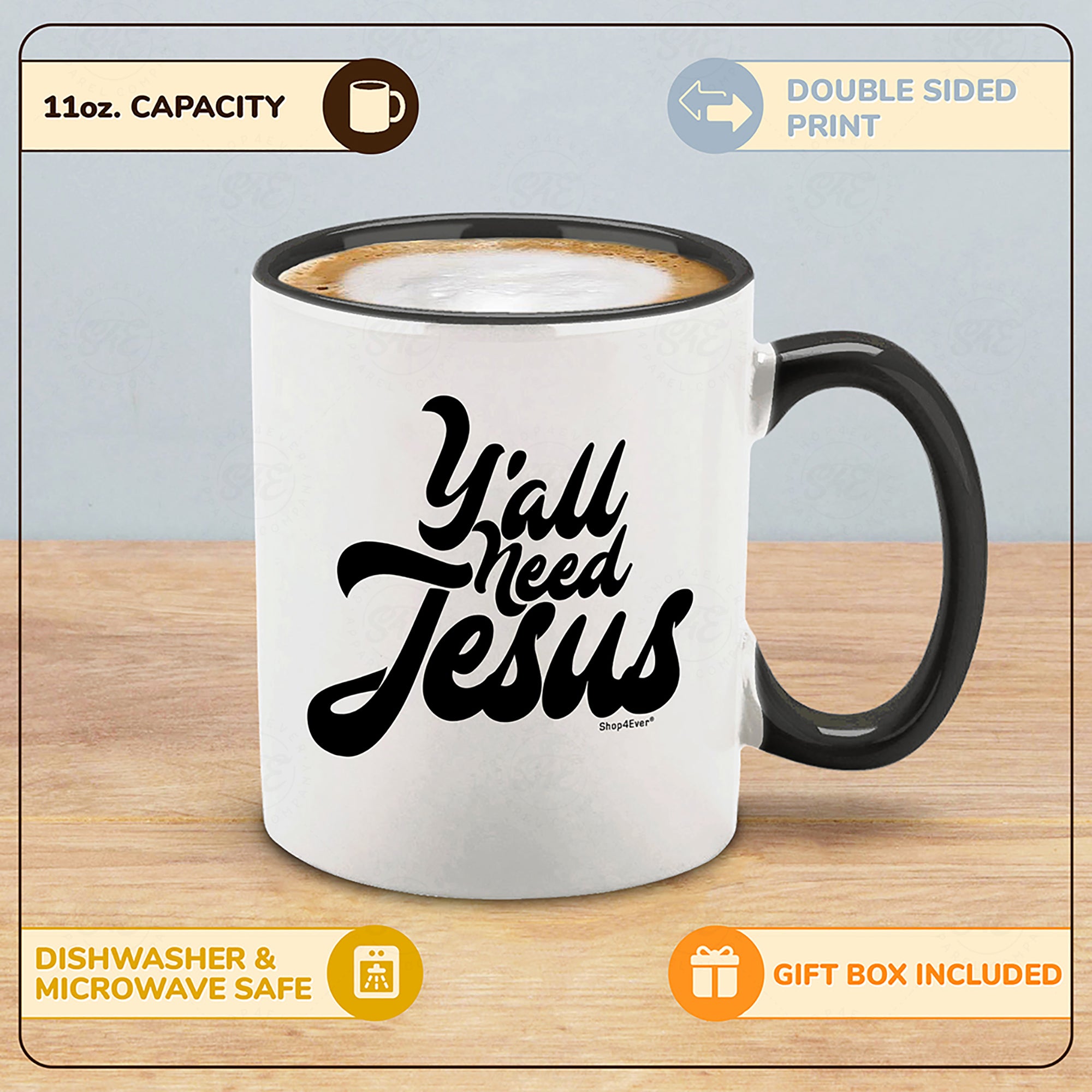 Ya'll Need Jesus Black Handle Ceramic Coffee Mug Tea Cup