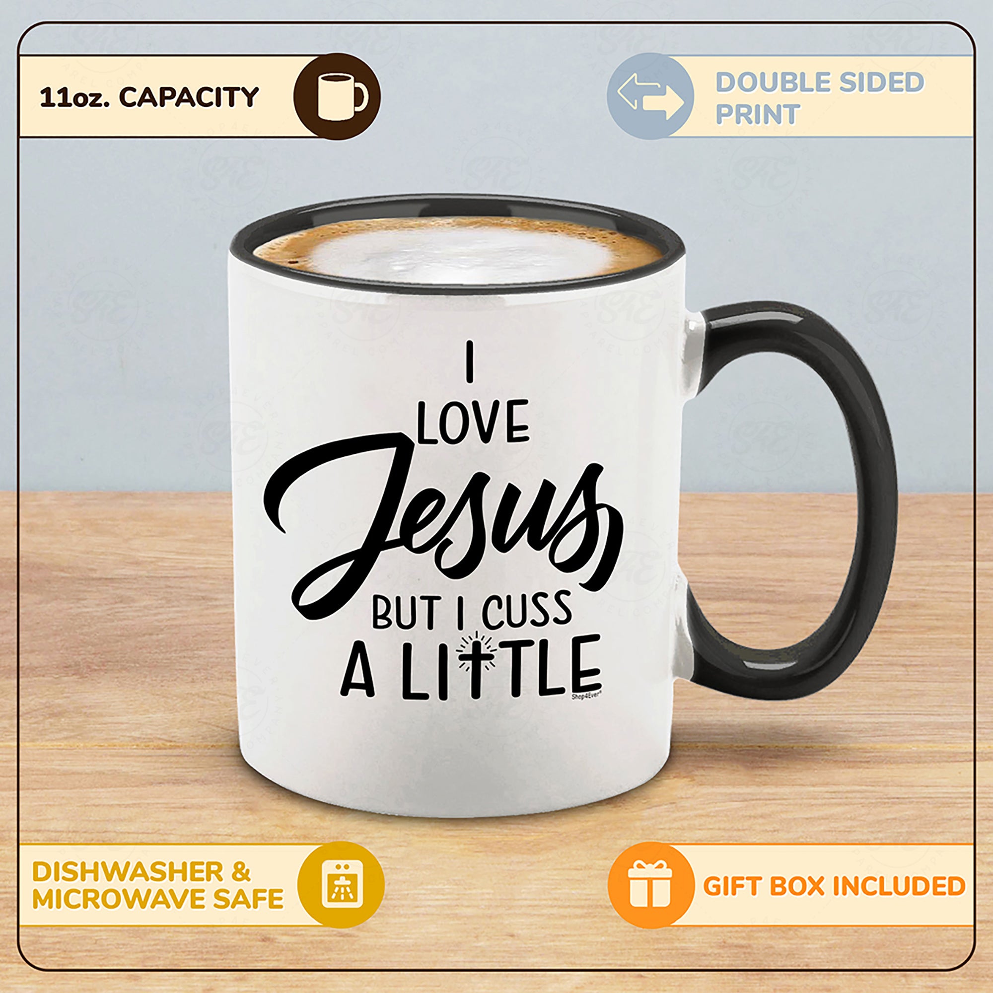 Funny Jesus Coffee Mug I Love Jesus But I Cuss A Little Black Handle Ceramic Coffee Mug Tea Cup