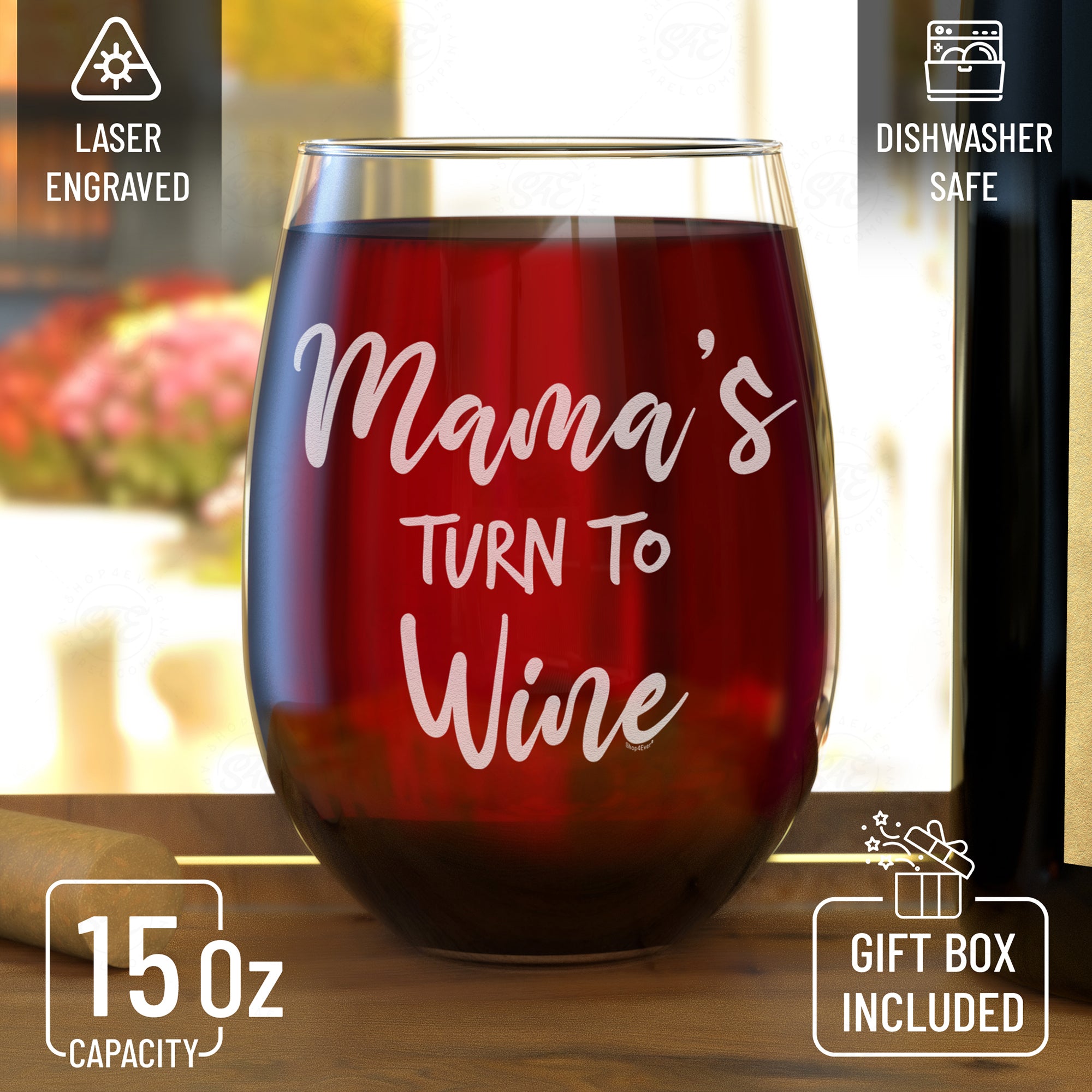 Mama's Turn To Wine Engraved Stemless Wine Glass Funny New Mom Wine Glass