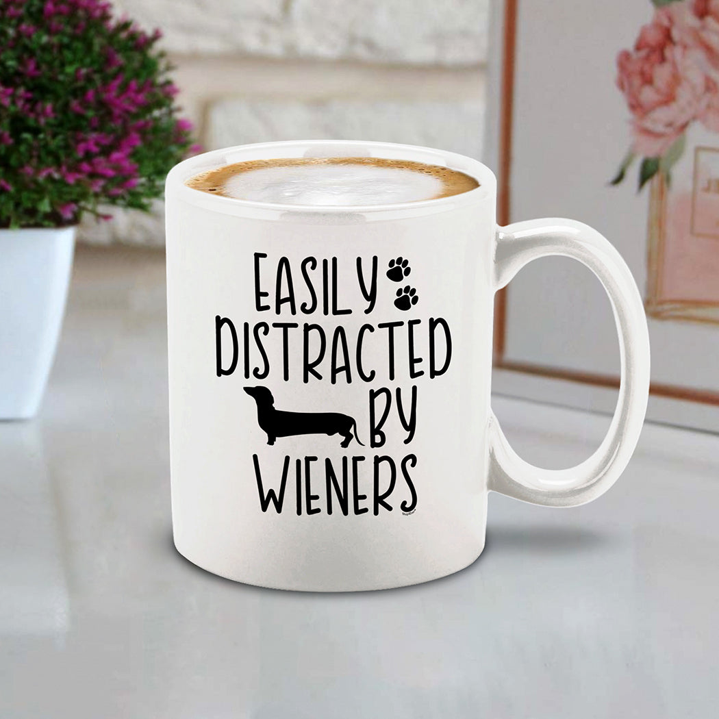 Easily Distracted By Ceramic Coffee Mug Funny Dachshund Weiner Dog Mom Gift