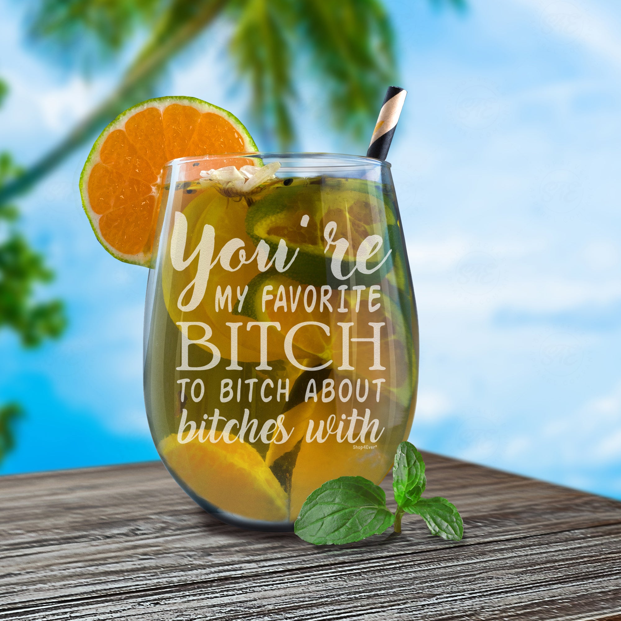 You're My Favorite B Laser Engraved Stemless Wine Glass Funny Wine Glass For Bridesmaid Bestfriend Coworker