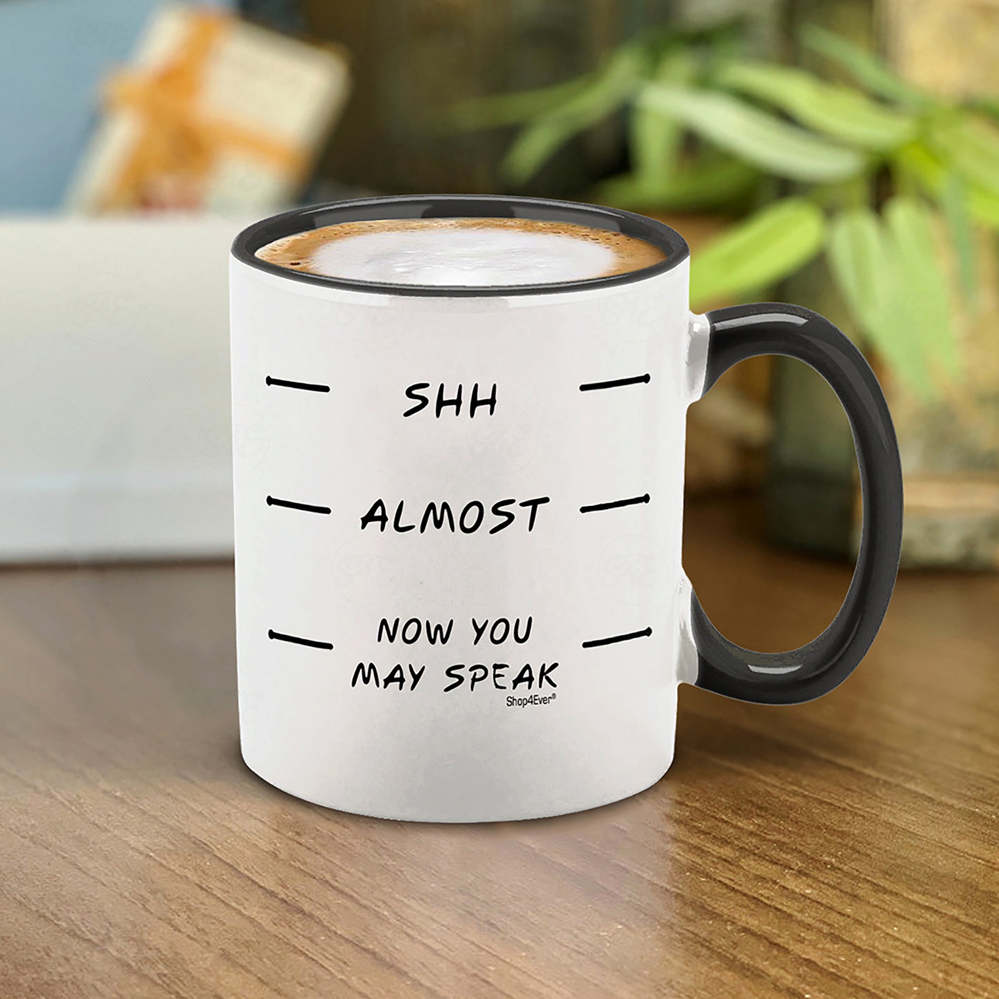 Shh Almost Now You May Speak Black Handle Ceramic Coffee Mug Tea Cup