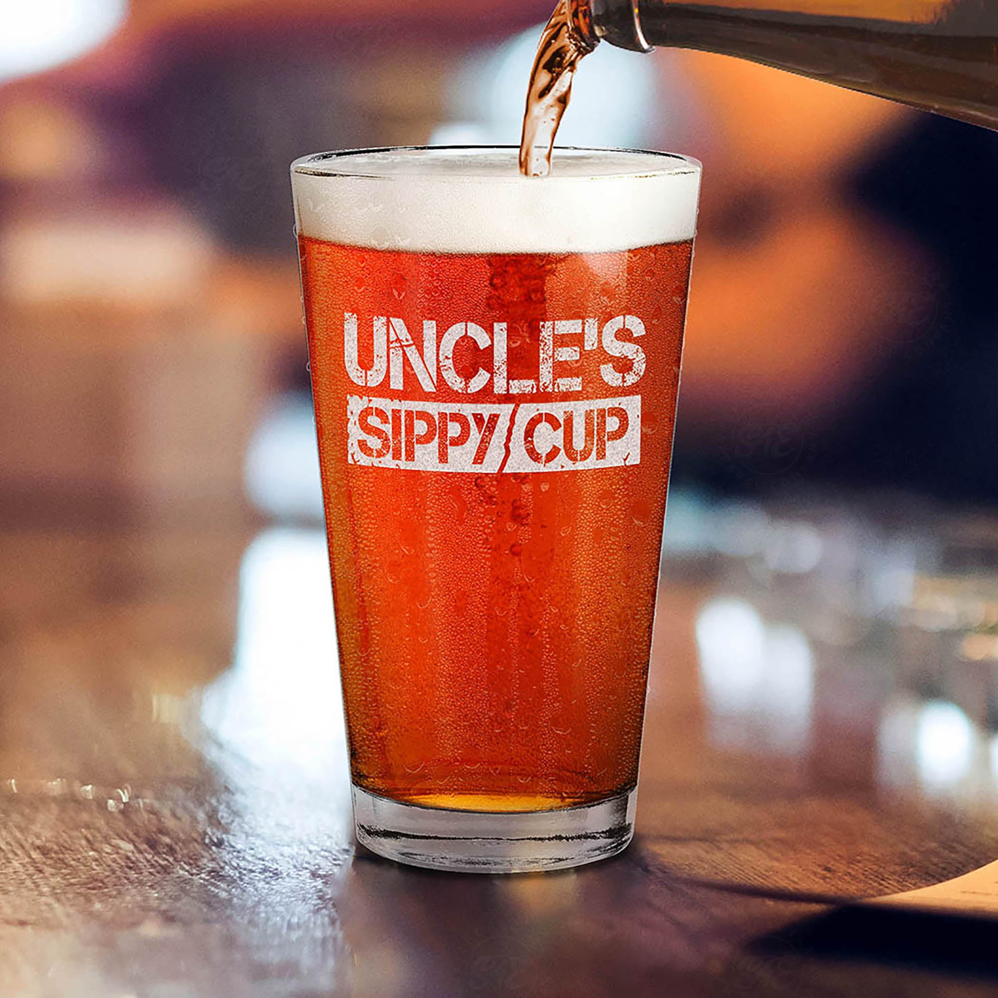 Uncle's Sippy Cup Laser Engraved Beer Pint Glass New Uncle To Be Promoted To Uncle