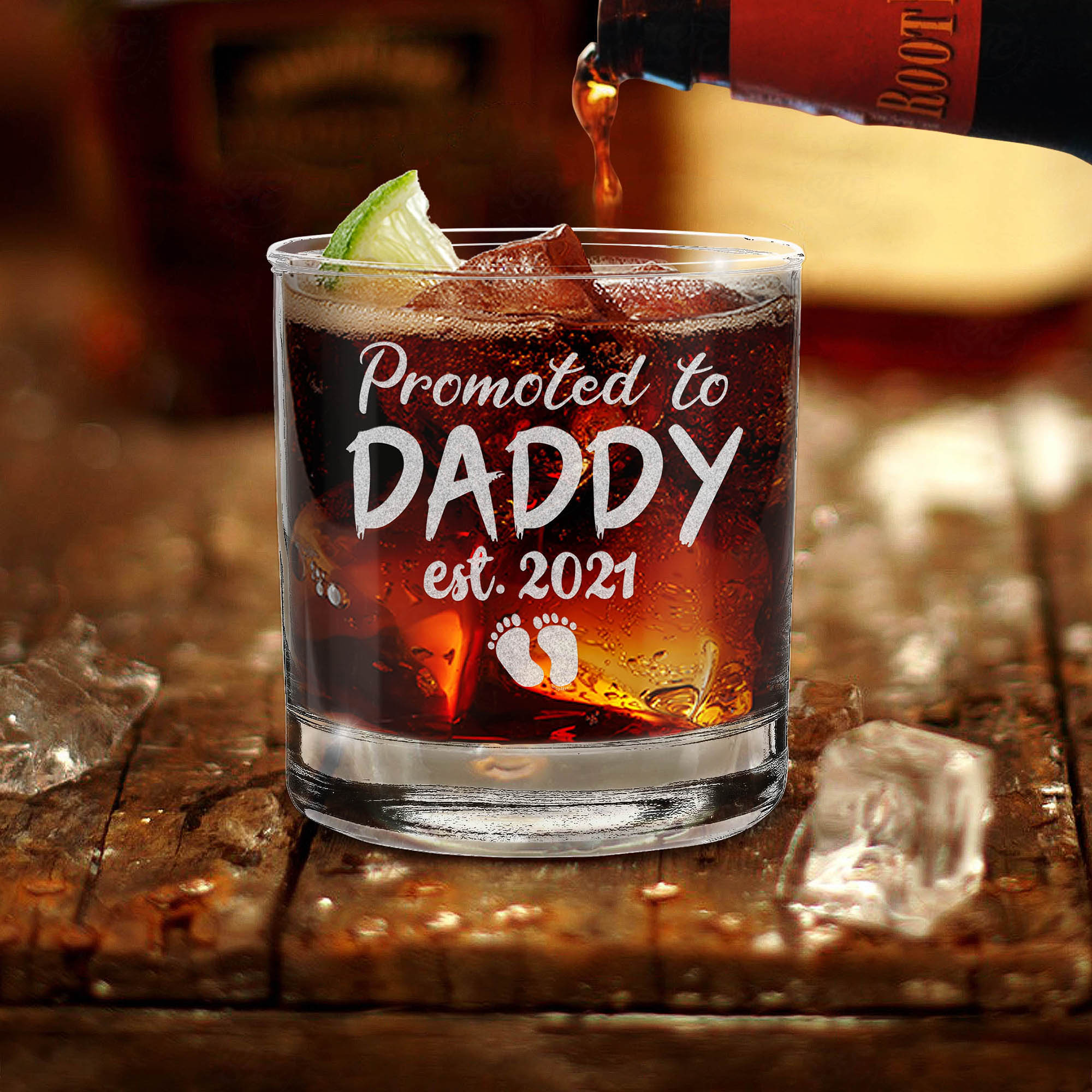 Promoted To Daddy Est 2021 Engraved Whiskey Glass