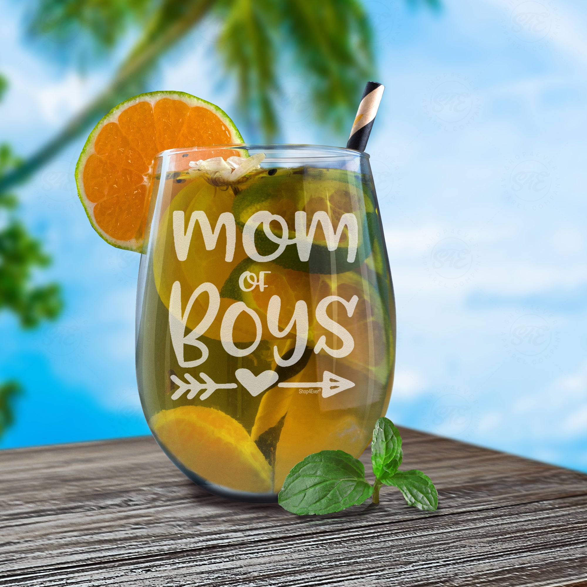 Mom Of Boys Laser Engraved Stemless Wine Glass Boy Mom Glass