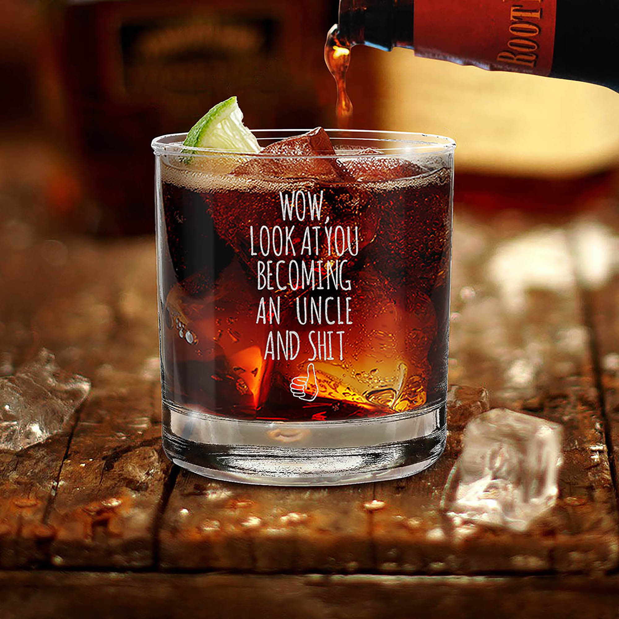 Wow, Look At You Becoming An Uncle Engraved Whiskey Glass Funny Promoted to Uncle Gift (Uncle)