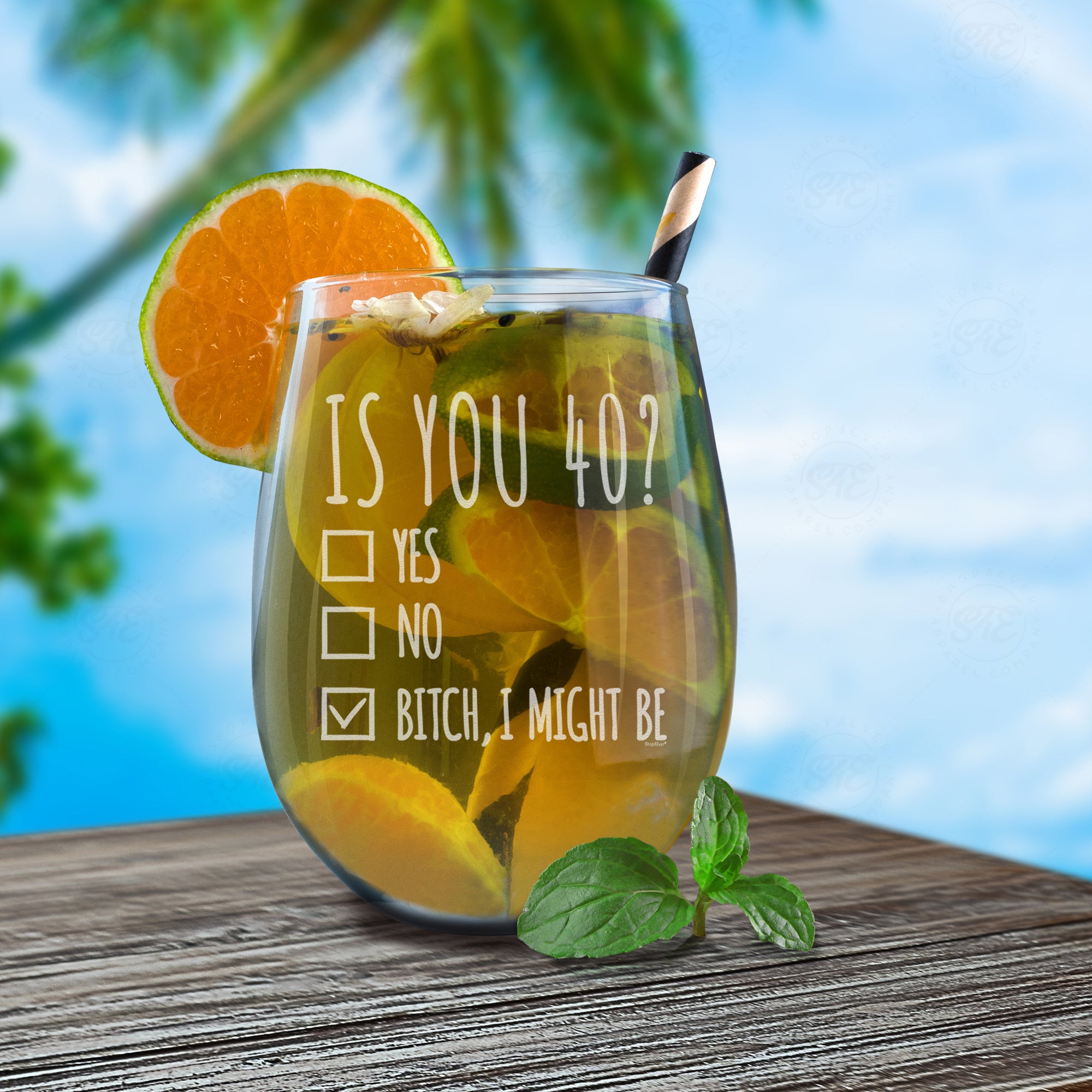 40th Birthday Wine Glass Gift for Women Is You 40? Yes No Engraved Stemless Wine Glass