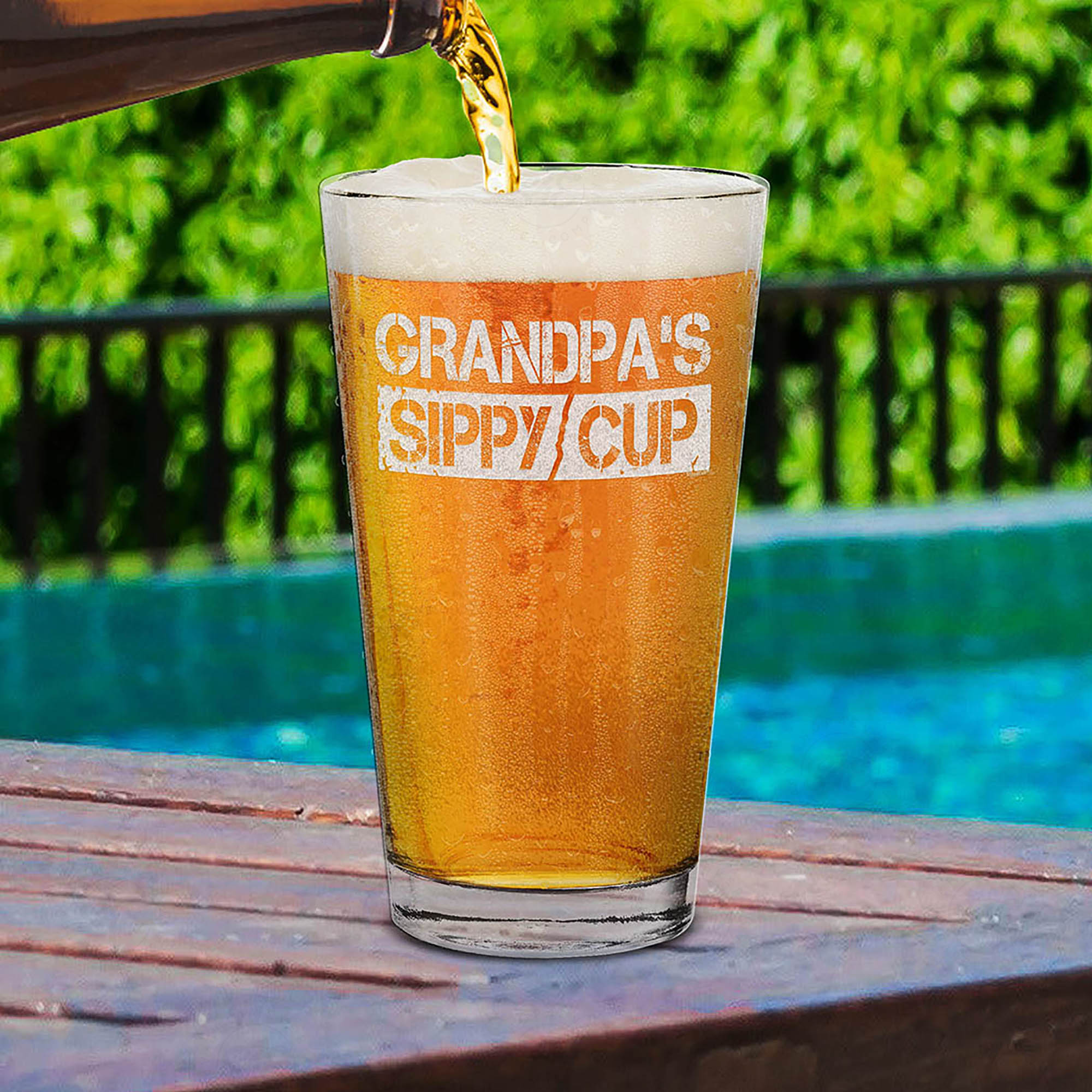 Grandpa's Sippy Cup Laser Engraved Beer Pint Glass Gift for New Grandpa To Be Promoted To Grandpa