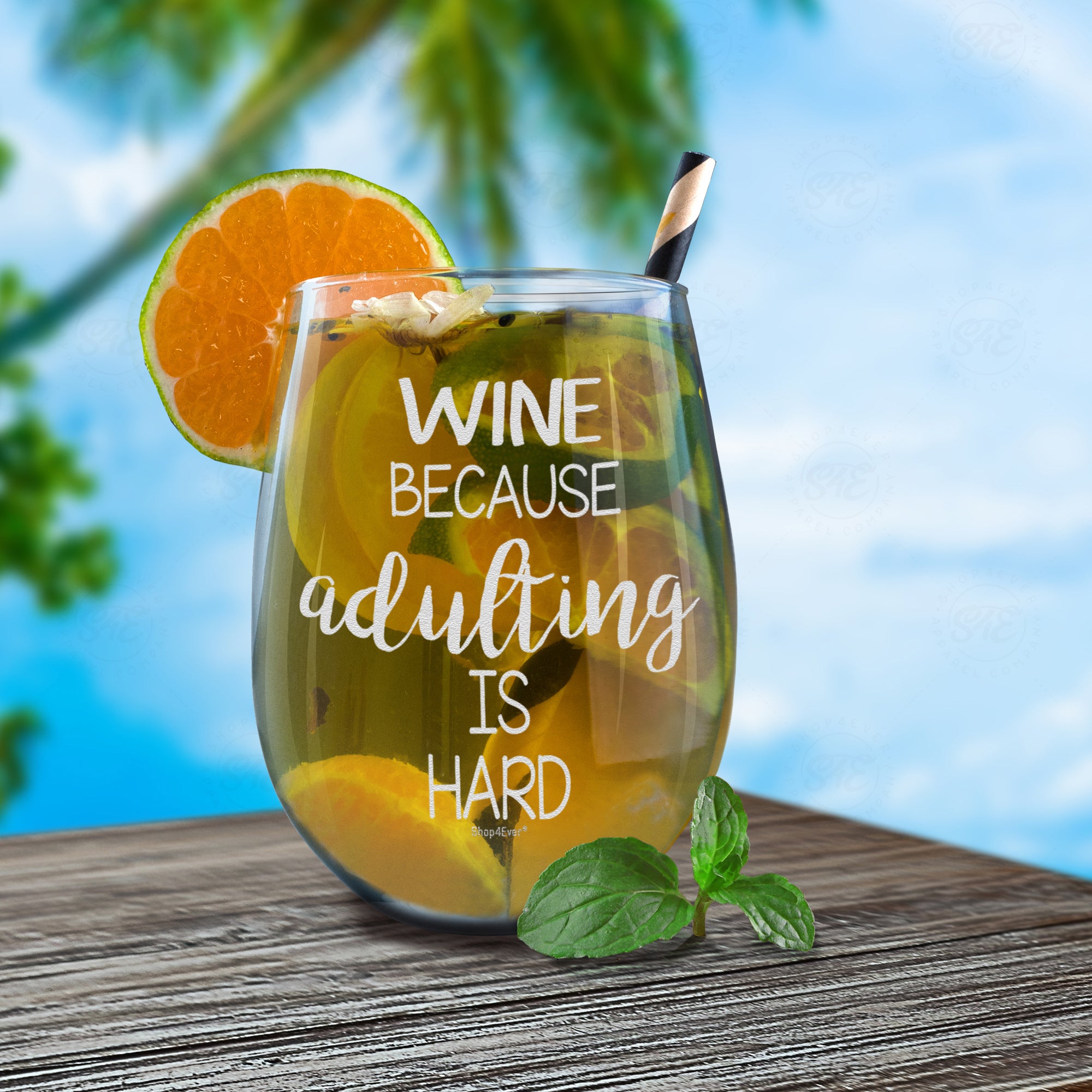 Funny Wine Glass Wine Because Adulting is Hard Laser Engraved Stemless Wine Glass