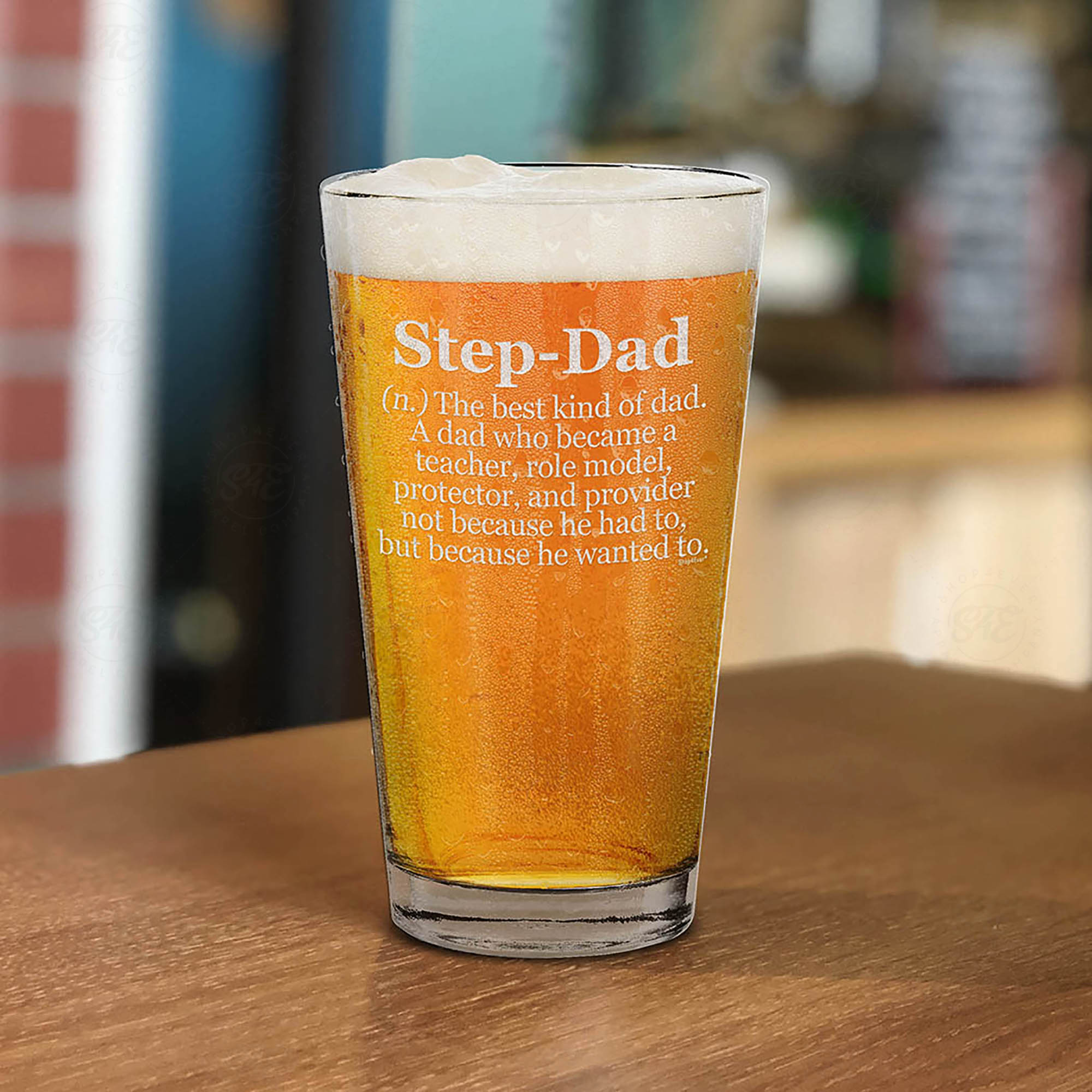 Step-Dad Definition Engraved Beer Pint Glass for Stepdad Bonus Dad