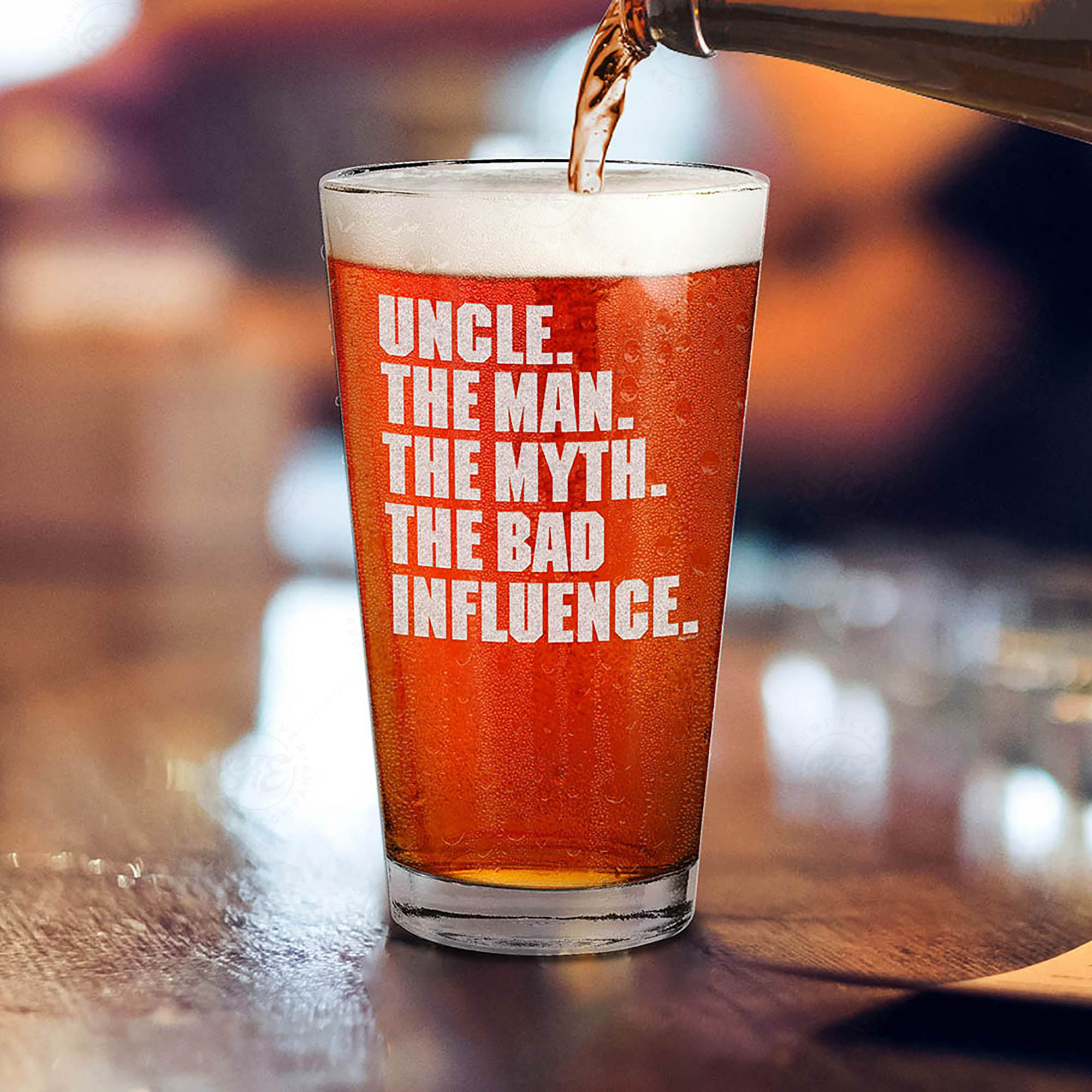 Uncle. The Man. The Myth. The Bad Influence. Engraved Beer Pint Glass Uncle To Be Gift
