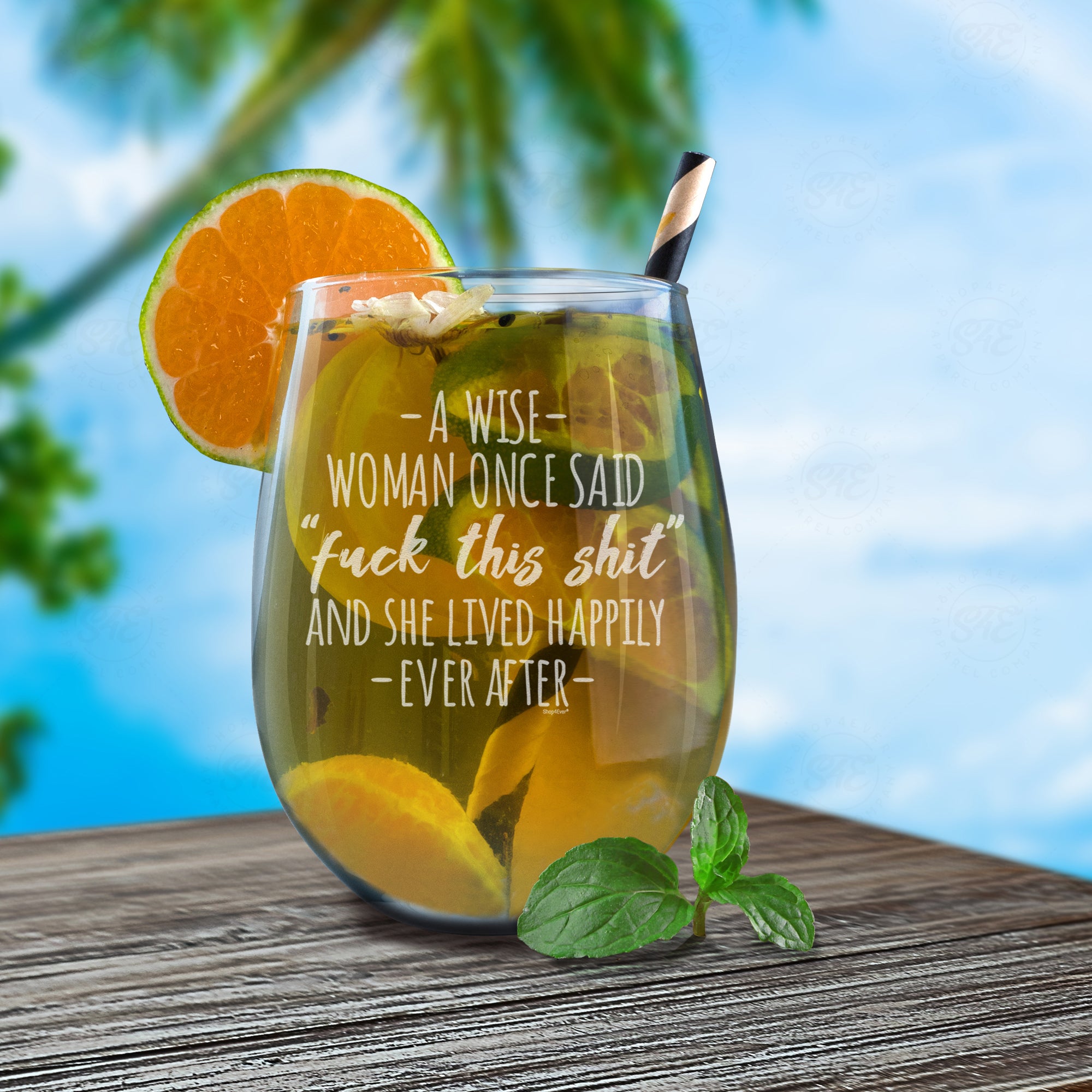 A Wise Woman Once Said And She Lived Happily Ever After Engraved Stemless Wine Glass Funny Divorce Retirement Feminist Gift