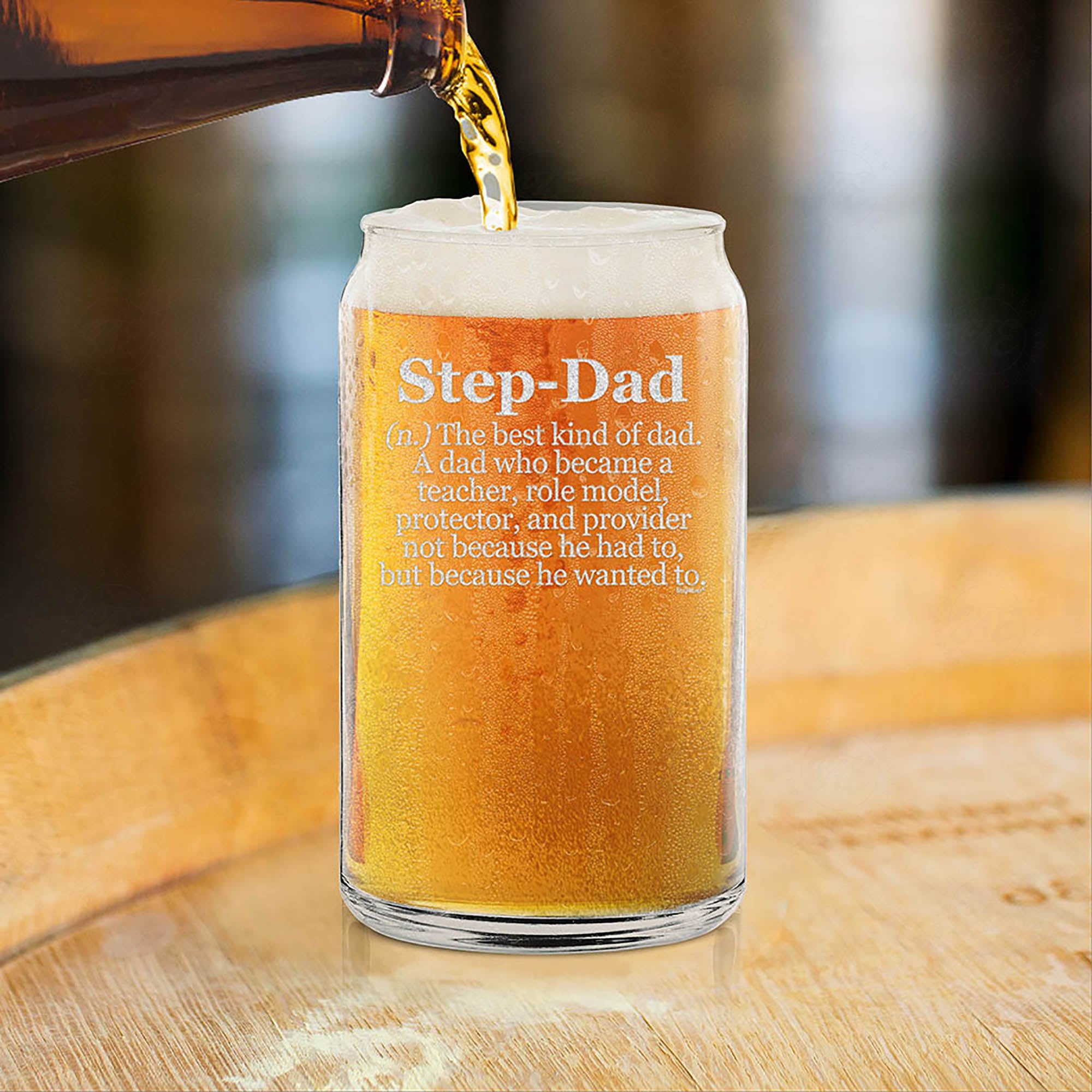 Step-Dad Definition Engraved Beer Can Glass Father's Day Gift for Stepdad Bonus Dad