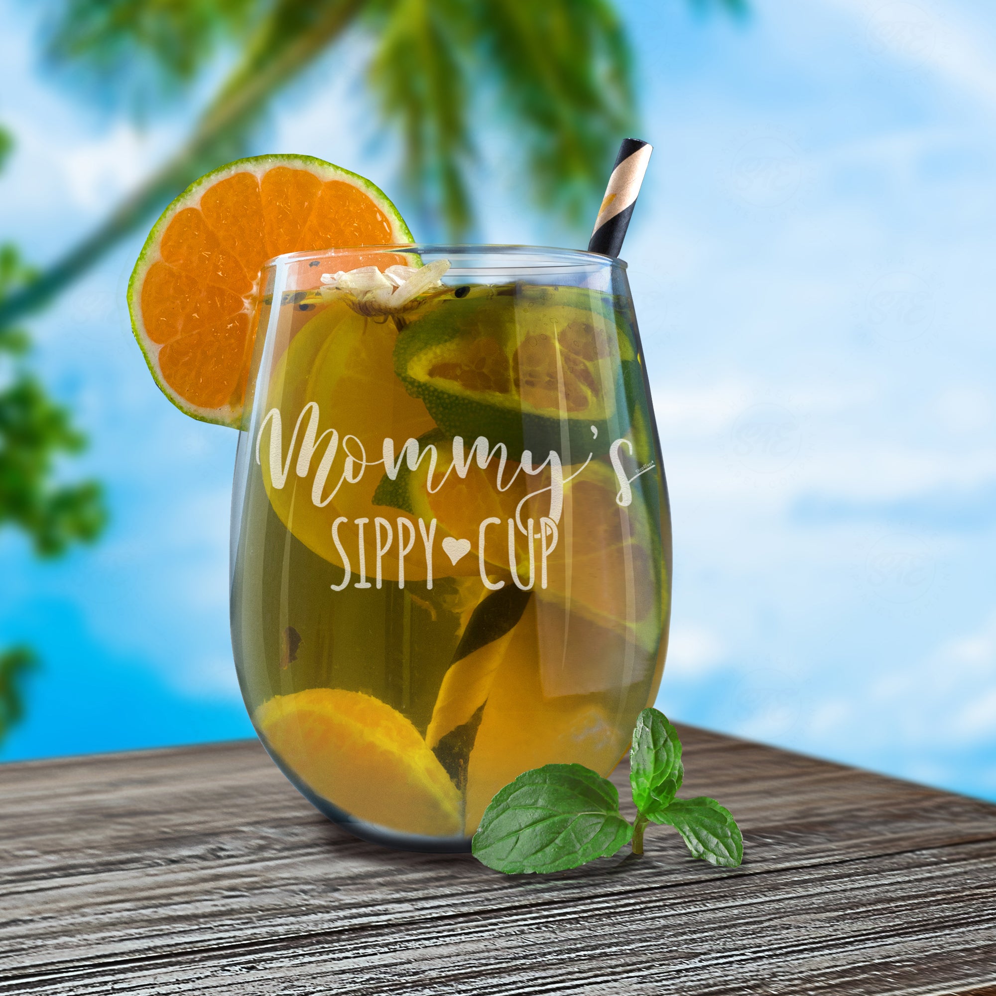 Mommy's Sippy Cup Engraved Stemless Wine Glass Funny New Mom Gift