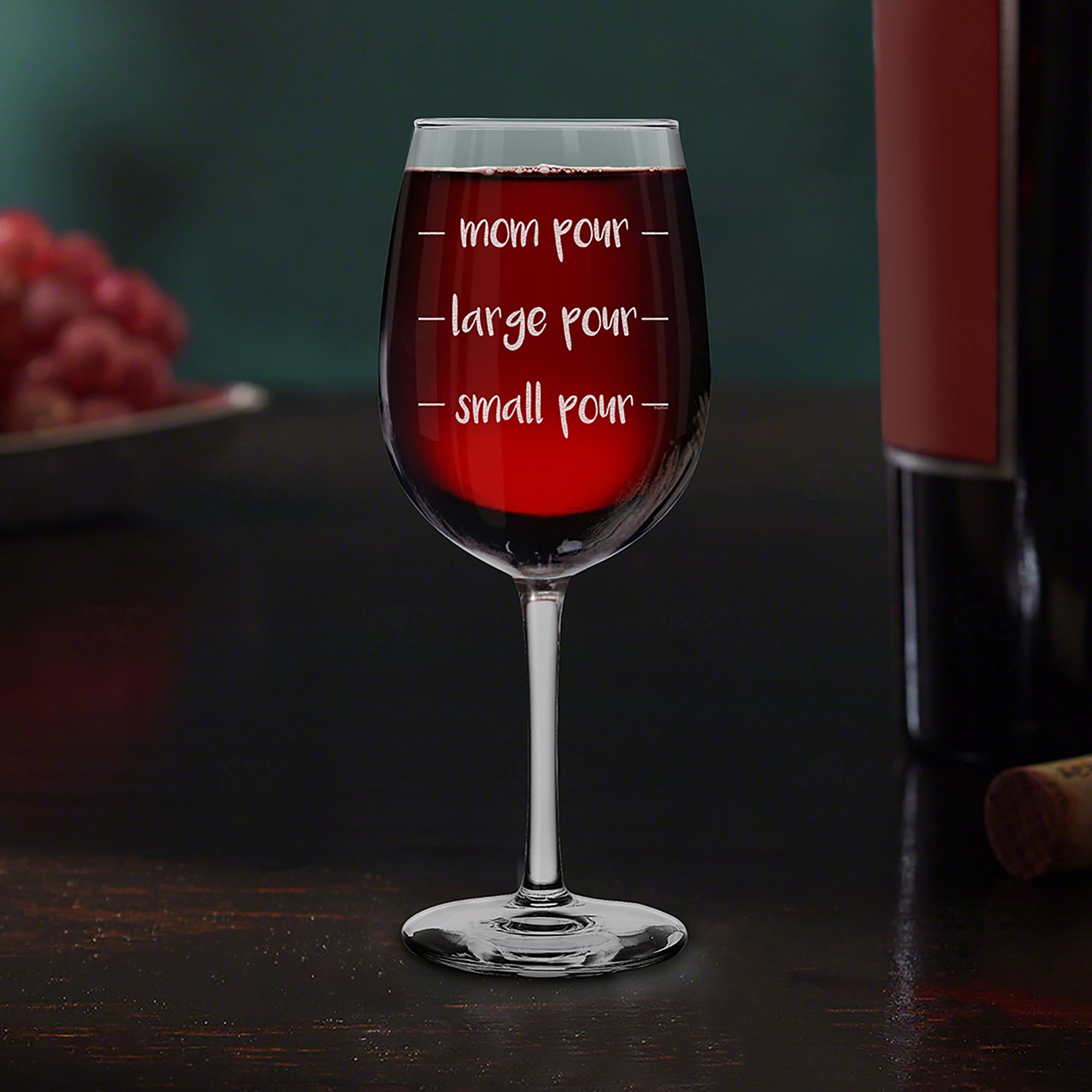 Mom Pour Large Pour Small Pour Engraved Stemmed Wine Glass Funny New Mom Gift (16 oz.)