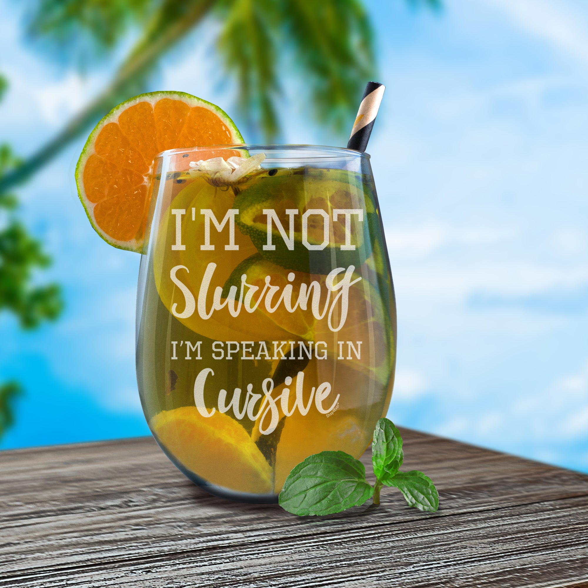 I'm Not Slurring I'm Speaking In Cursive Engraved Stemless Wine Glass Funny Gift For Wine Lover