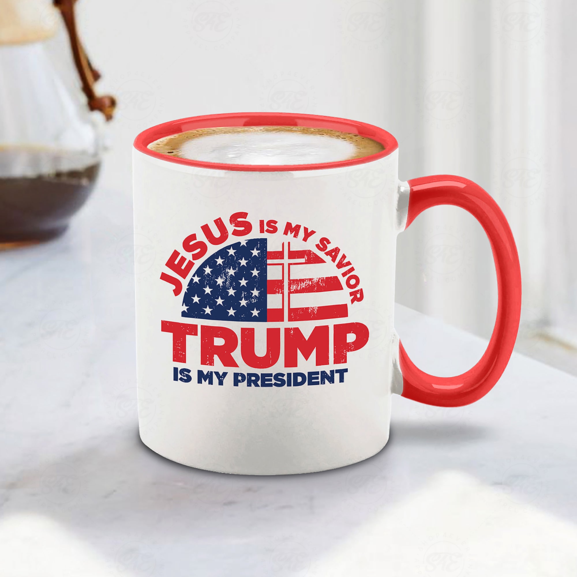 Jesus Is My Savior Trump Is My President Red Handle Ceramic Coffee Mug Tea Cup Donald Trump Mug