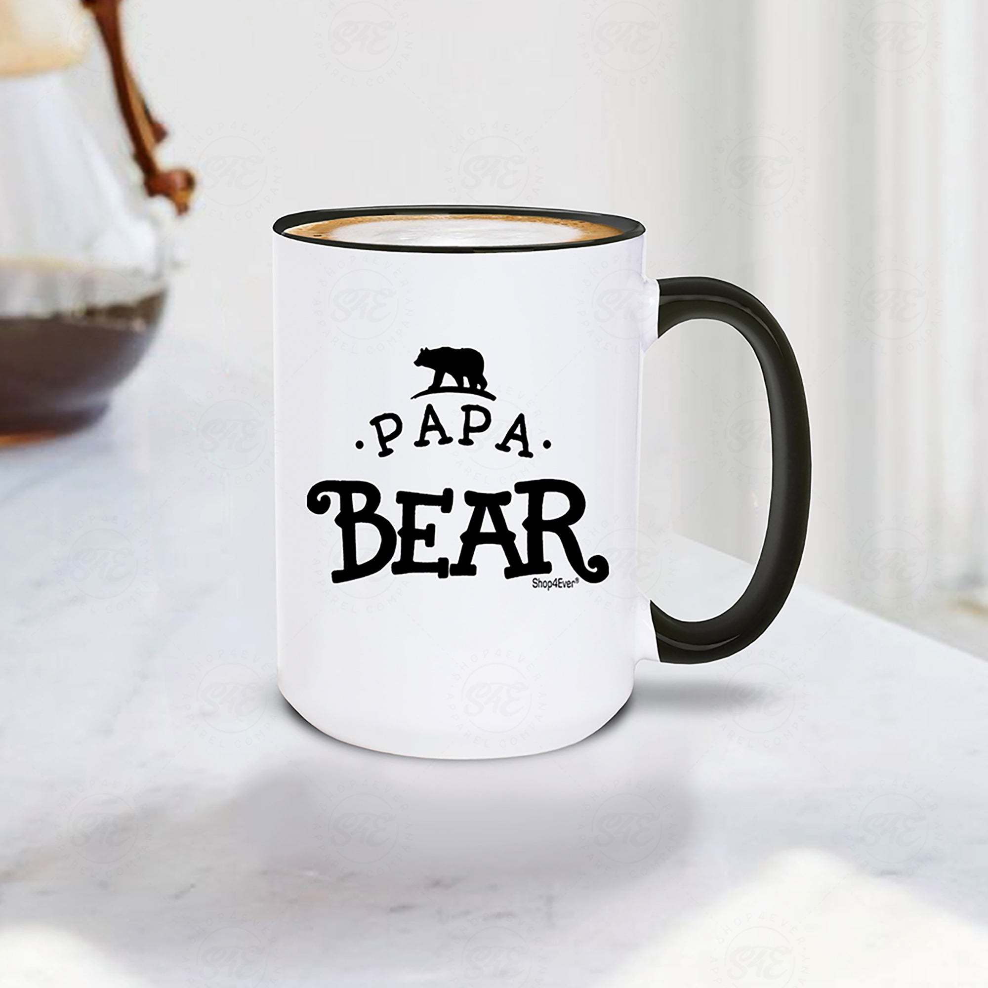 Papa Bear Ceramic Coffee Mug Black Handle Tea Cup 15 oz (Blk Handle)