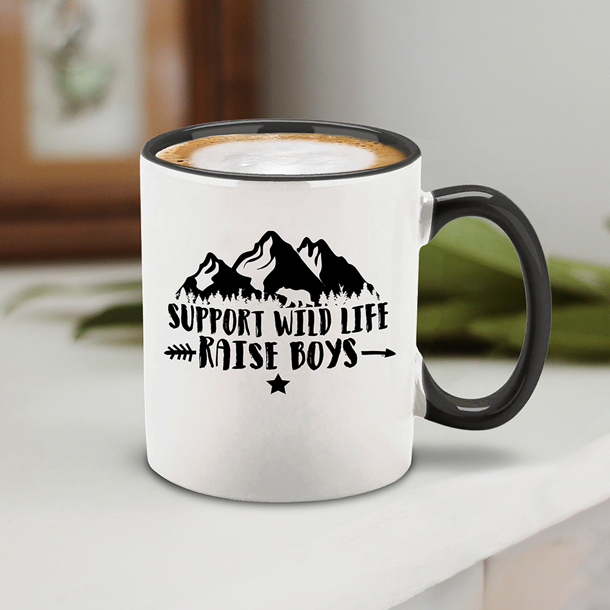 Support Wild Life Raise Boys Black Handle Ceramic Coffee Mug