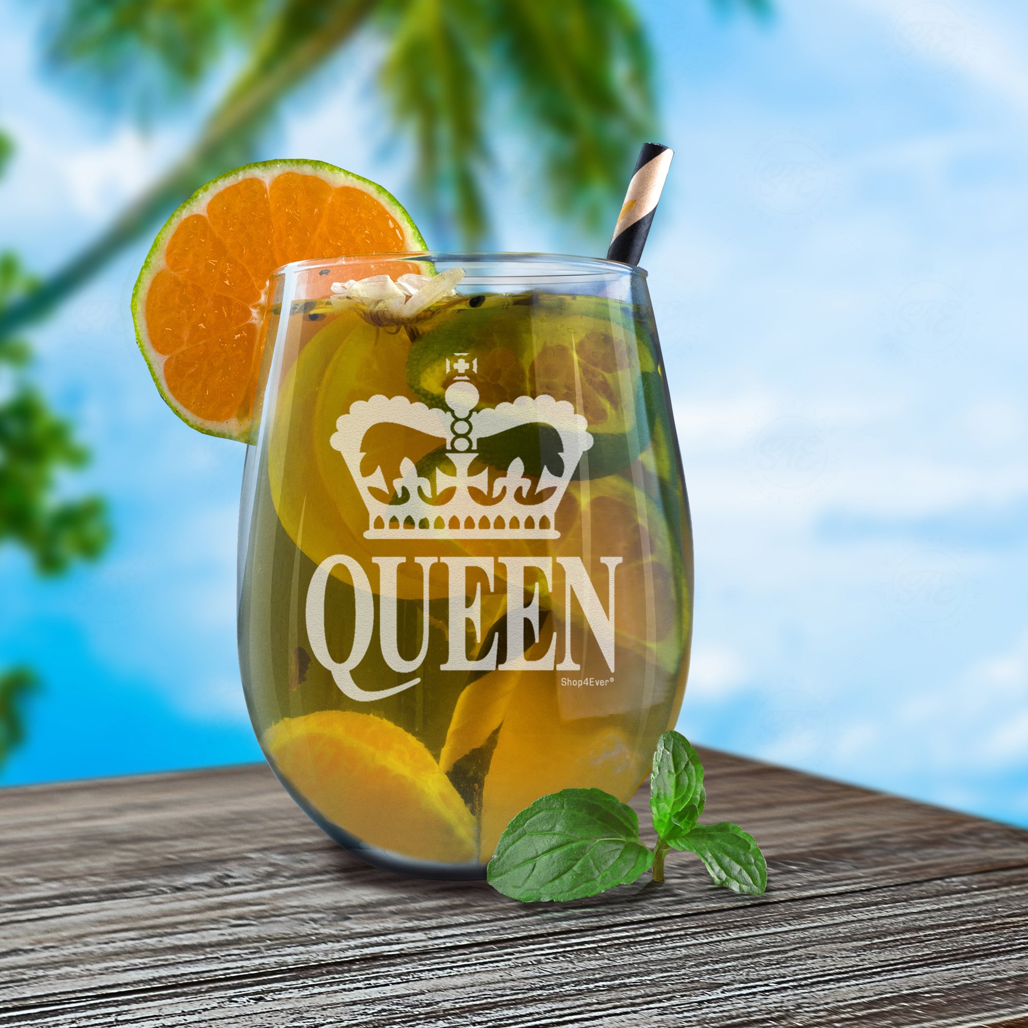 Crown Queen Laser Engraved Stemless Wine Glass
