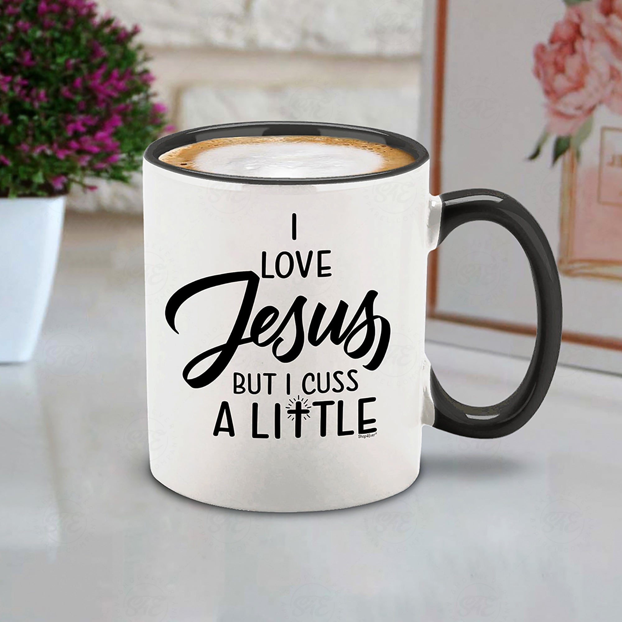 Funny Jesus Coffee Mug I Love Jesus But I Cuss A Little Black Handle Ceramic Coffee Mug Tea Cup